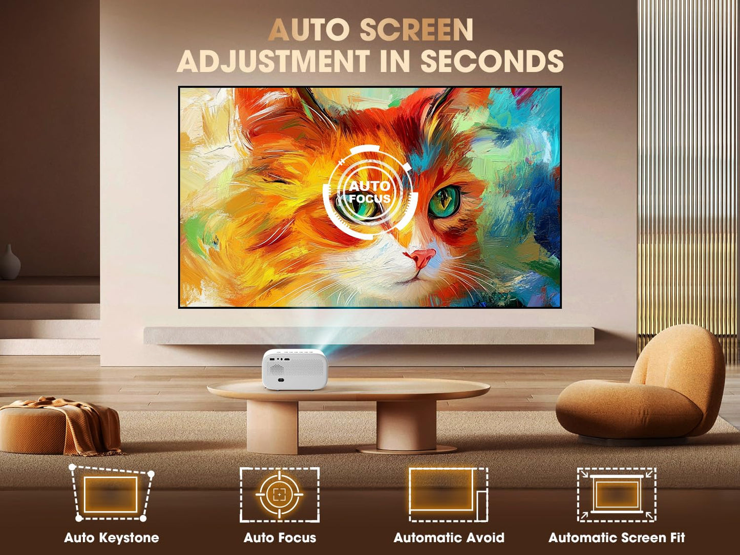 VIZONY [AutoFocus/Keystone] Proyector de TV Android 4K con Netflix integrado, VIZONY 800ANSI 5G WiFi Proyector para exteriores, proyector de películas en casa FHD con teléfono compatible con 4P4D/Zoom/PPT, 8000+ aplicaciones