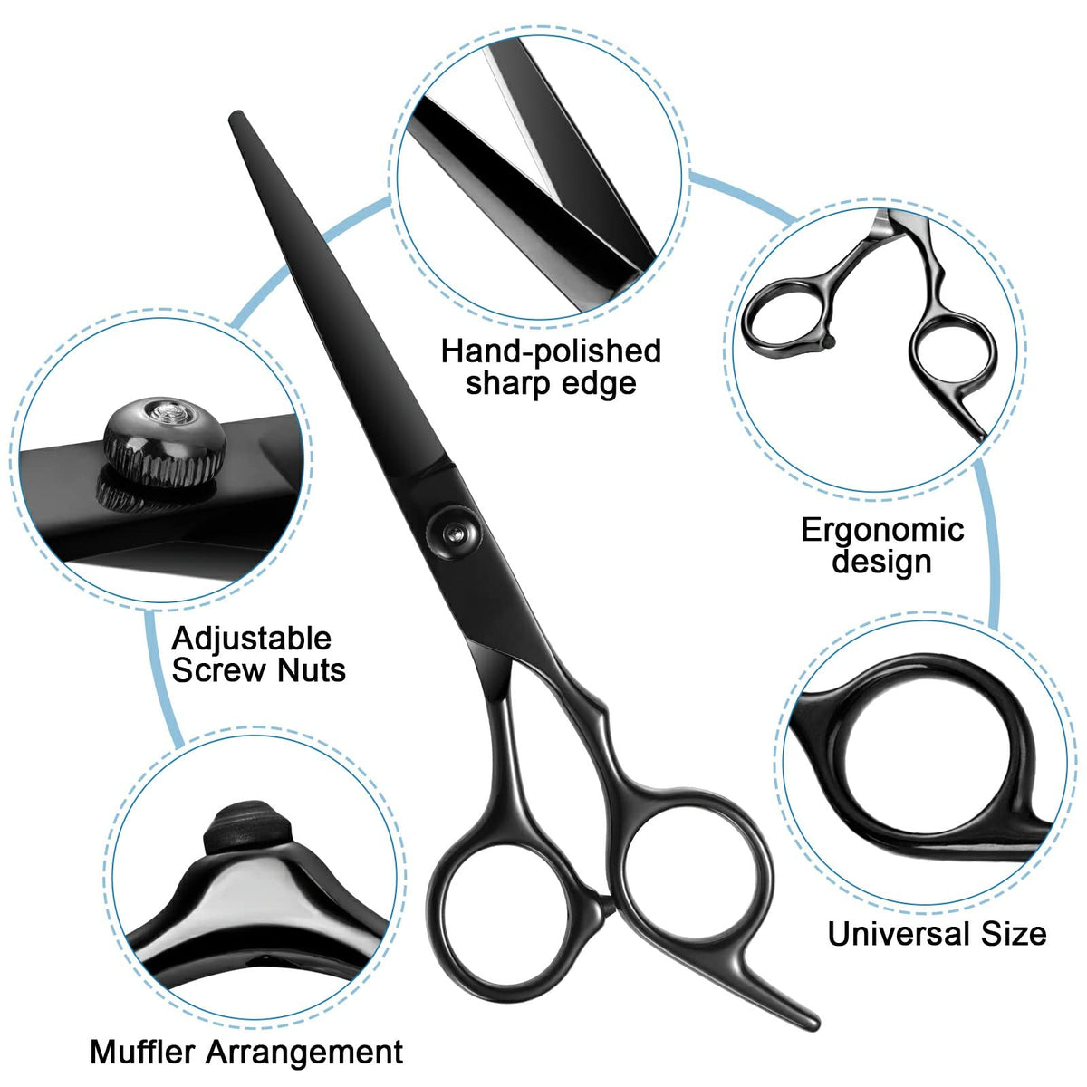 Juego de tijeras profesionales de corte de pelo, suministros de peluquería de acero inoxidable que incluyen tijeras rectas, tijeras de adelgazamiento y cuchillo de adelgazamiento de pelo, herramientas multifuncionales de salón y regalos para amigos y fami