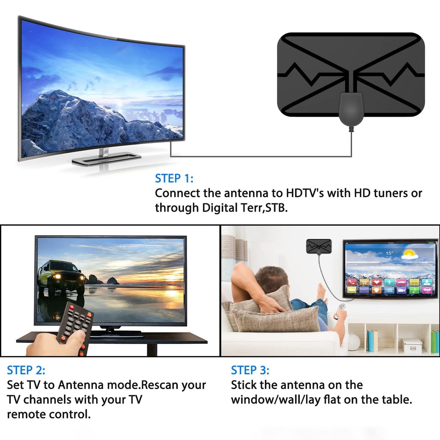 TOPOST Antena de TV Digital Interior, HDTV Antena para Television 1080P 4K con Amplificador de Señal