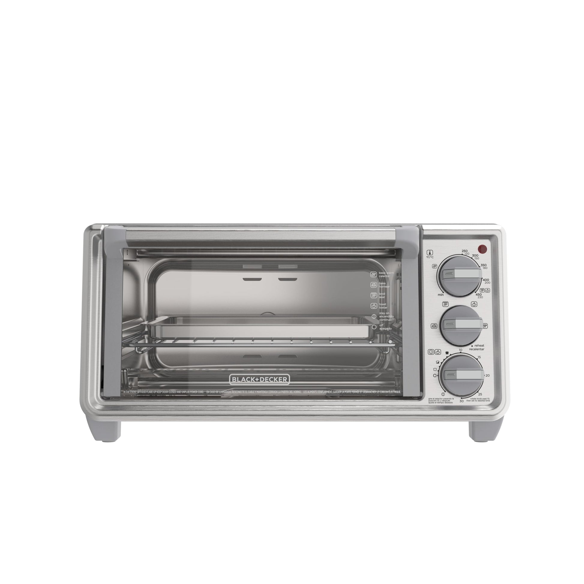 Black+Decker Horno tostador de 4 rebanadas, TO4130-1SDLA con tecnologia Eventoast para un tostado uniforme, 5 Funciones de cocción, 1150 Watts