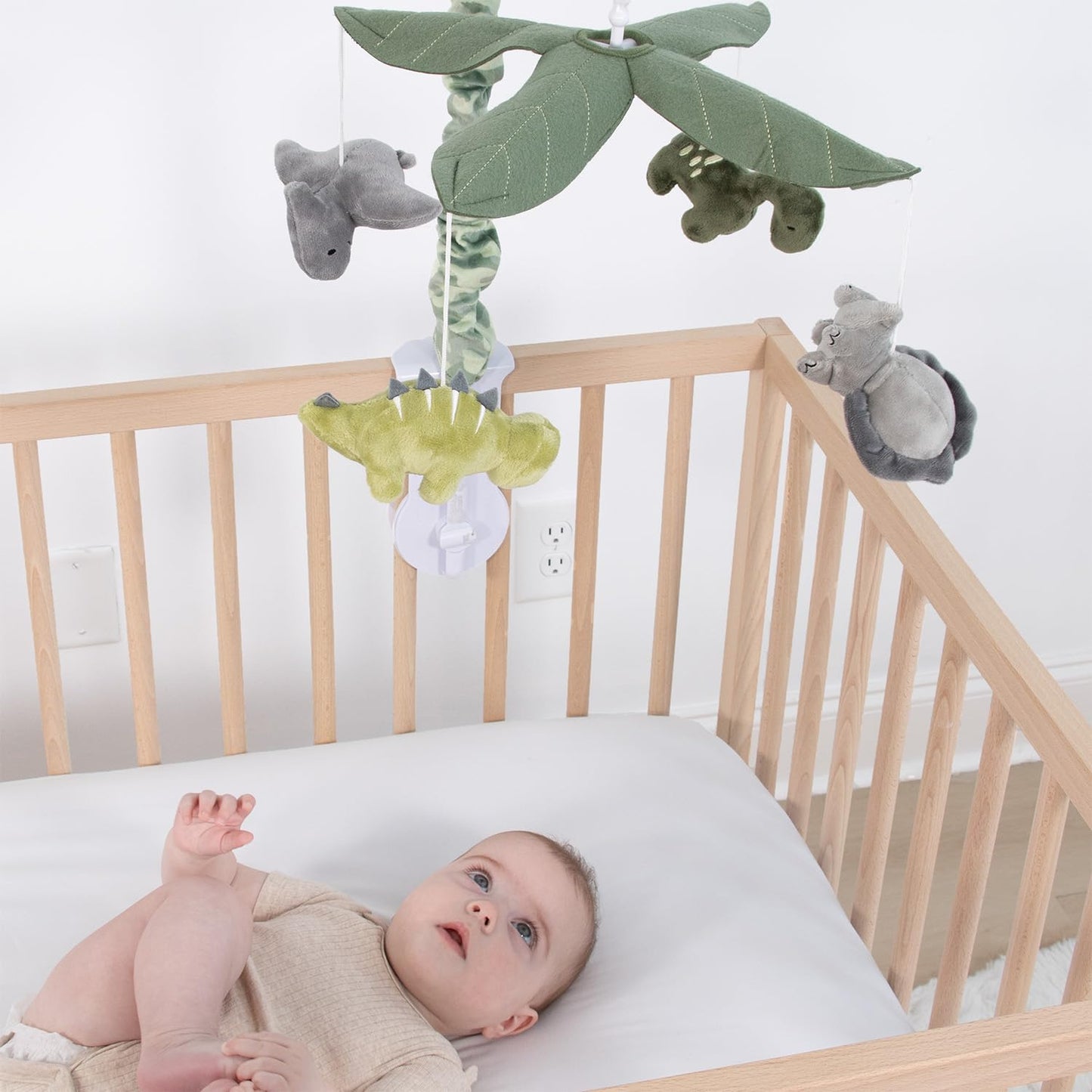 The Peanutshell Dinosaurio Cuna Móvil para bebé niños o niñas | Caja de música digital con 12 canciones de cuna | Camuflaje verde & Dino