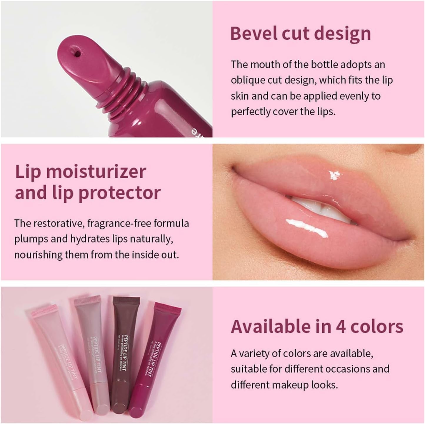 Lip Jam Brillo de Labios Hidratante Labial Voluminizador Bálsamo Labial de Larga Duración Tinte Labial Transparente Hidratante con Péptidos para Mujeres y Niñas, Labios No Pegajosos (1#)