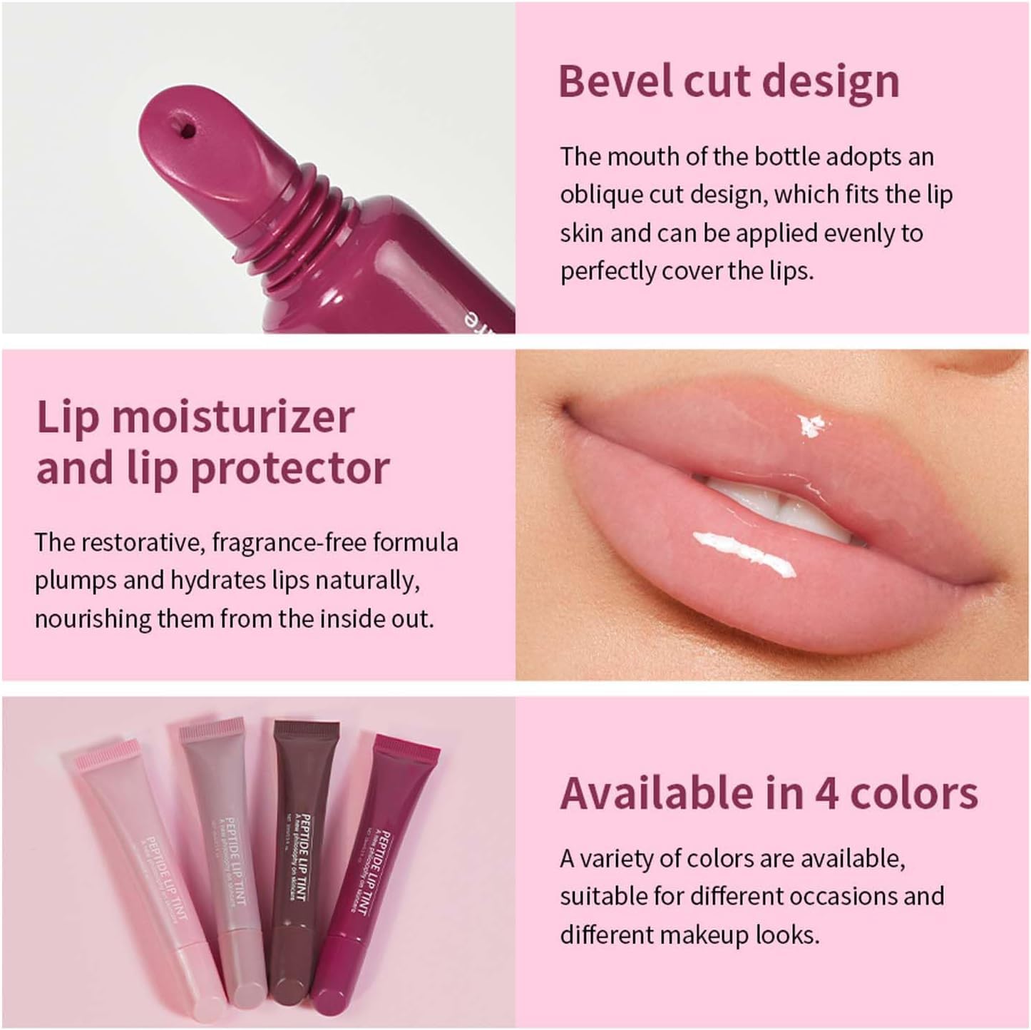 Lip Jam Brillo de Labios Hidratante Labial Voluminizador Bálsamo Labial de Larga Duración Tinte Labial Transparente Hidratante con Péptidos para Mujeres y Niñas, Labios No Pegajosos (1#)