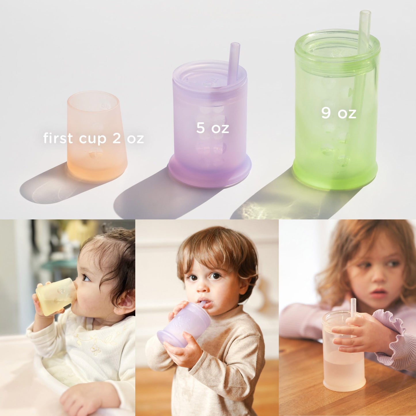 olababy Primer vaso para aprender a beber, taza de aprendizaje de silicona 100% para bebés, vaso medicinal de 2 oz para recién nacidos, diseño antideslizante e inclinado para manos pequeñas y destete