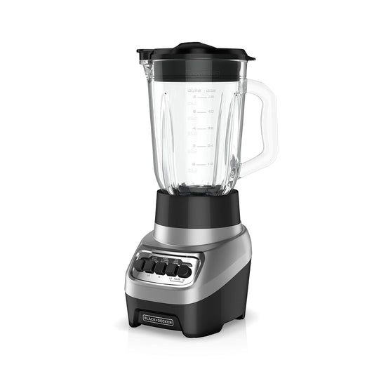 BLACK+DECKER PowerCrush - Licuadora de encimera para batidos y más, para batidos y más, hoja de acero inoxidable, 4 ajustes de velocidad para puré, triturar hielo, picar, dados y pulsar, apto para