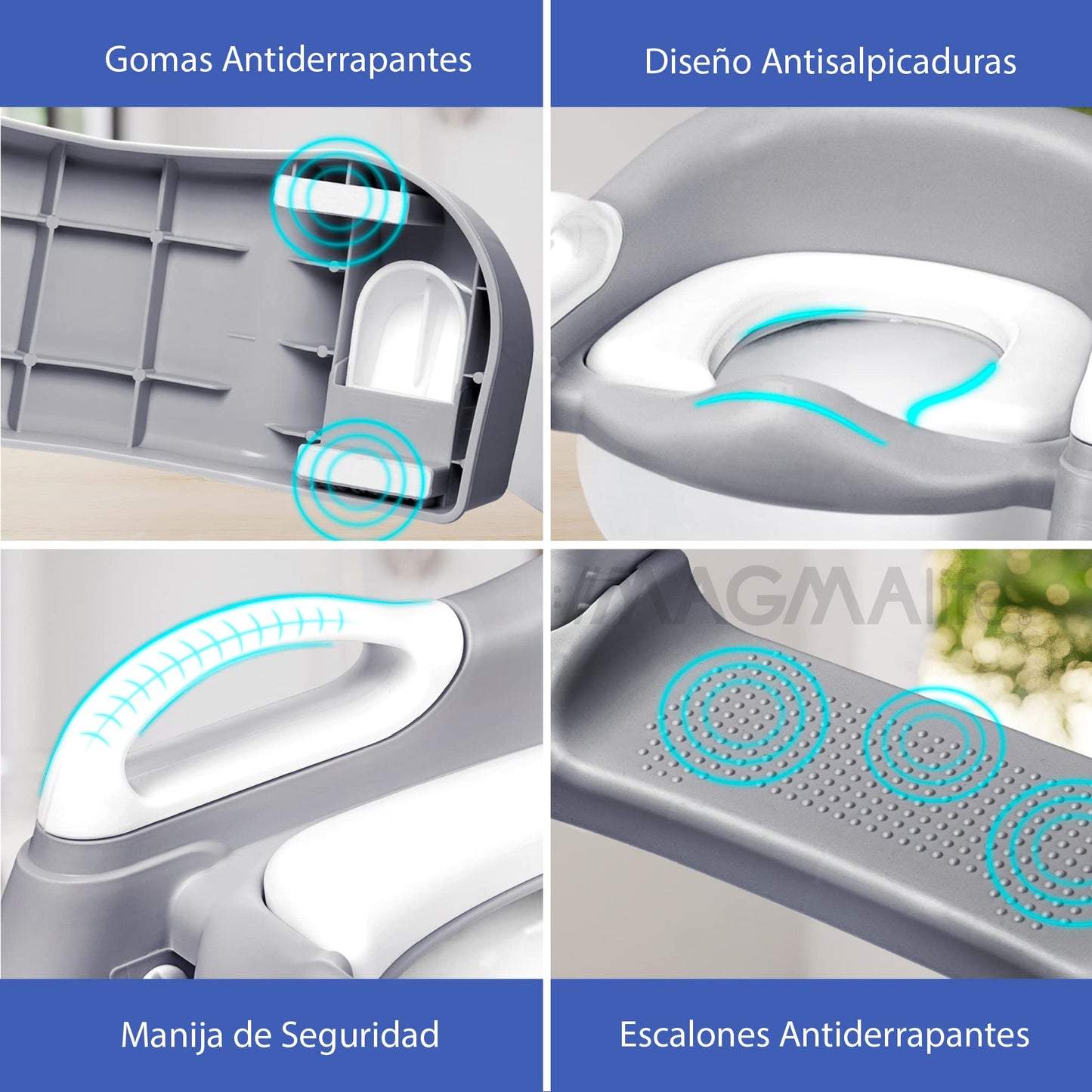 MAGMALIFE Baño Entrenador para Bebé, Asiento Entrenador para Baño con Escalera Antideslizante, Taburete Plegable Infantil para Taza de Baño, Fácil de Guardar, Asiento Ergonómico, Edad de 2 a 5 Años