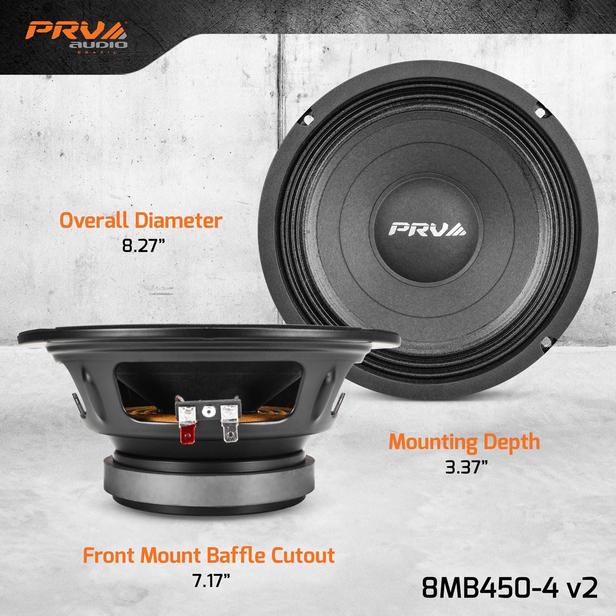 PRV AUDIO Altavoz de bajo Medio de 8 Pulgadas 8MB450-4 v2, Potencia de Programa de 450 vatios, Bobina de Voz de 2 Pulgadas, 4 ohmios, 225 vatios RMS Pro Audio Woofer de bajo Medio (Individual)