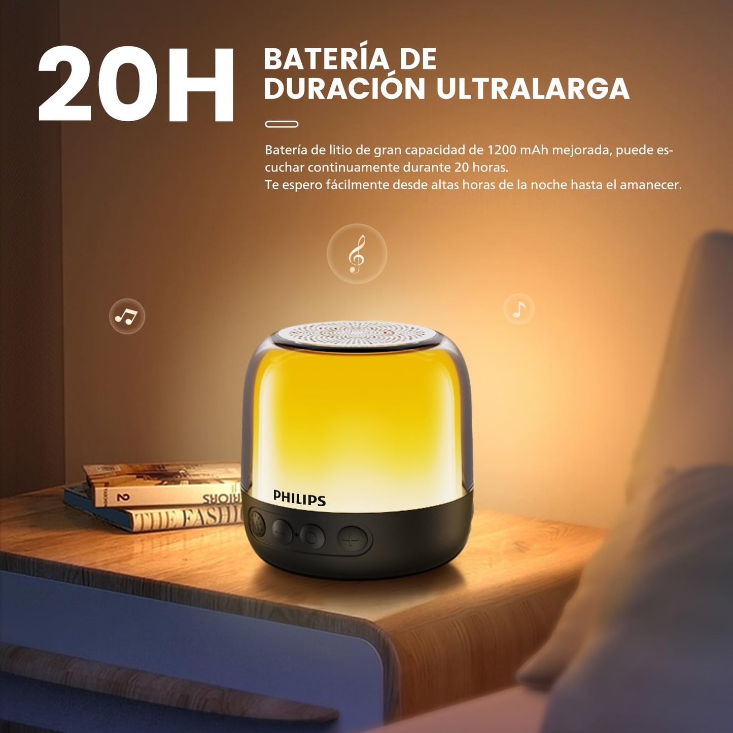 PHILIPS Bocina Bluetooth Portátil, Varias Luces RGB, Bluetooth 5.3 Altavoz Inalámbrico, Sonido Estéreo HD, Bajos Profundos1200Mah Tiempo de Espera Ultralargo, Admite TF/Emparejamiento Dual TWS