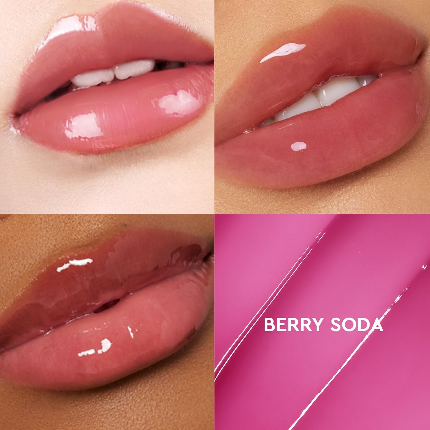 Glad2Glow sérum labial 3 en 1 con efecto iluminador, bálsamo labial con color con VC-IP y Vitamin E, brillo ligero no pegajoso con charm a juego (03 Berry)