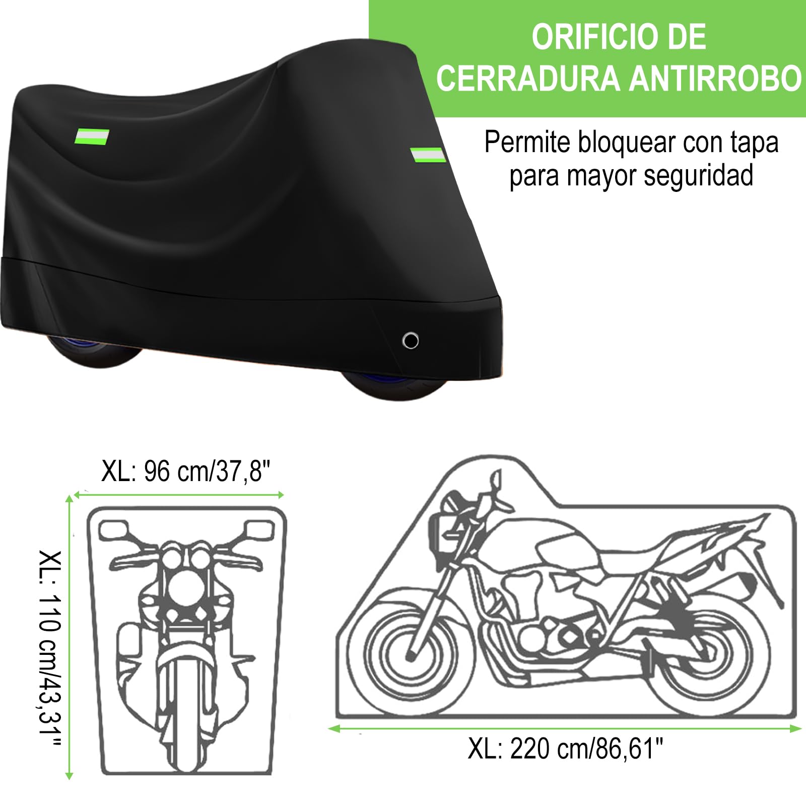 Cubierta Impermeable para Motocicletas, 190T Tela Oxford Cubierta de Bicicleta, Protección contra el Polvo, Lluvia y Clima, 2 Lock-Holes&3 Tiras Reflectantes, para Moto Exterior Interior y Bicicleta