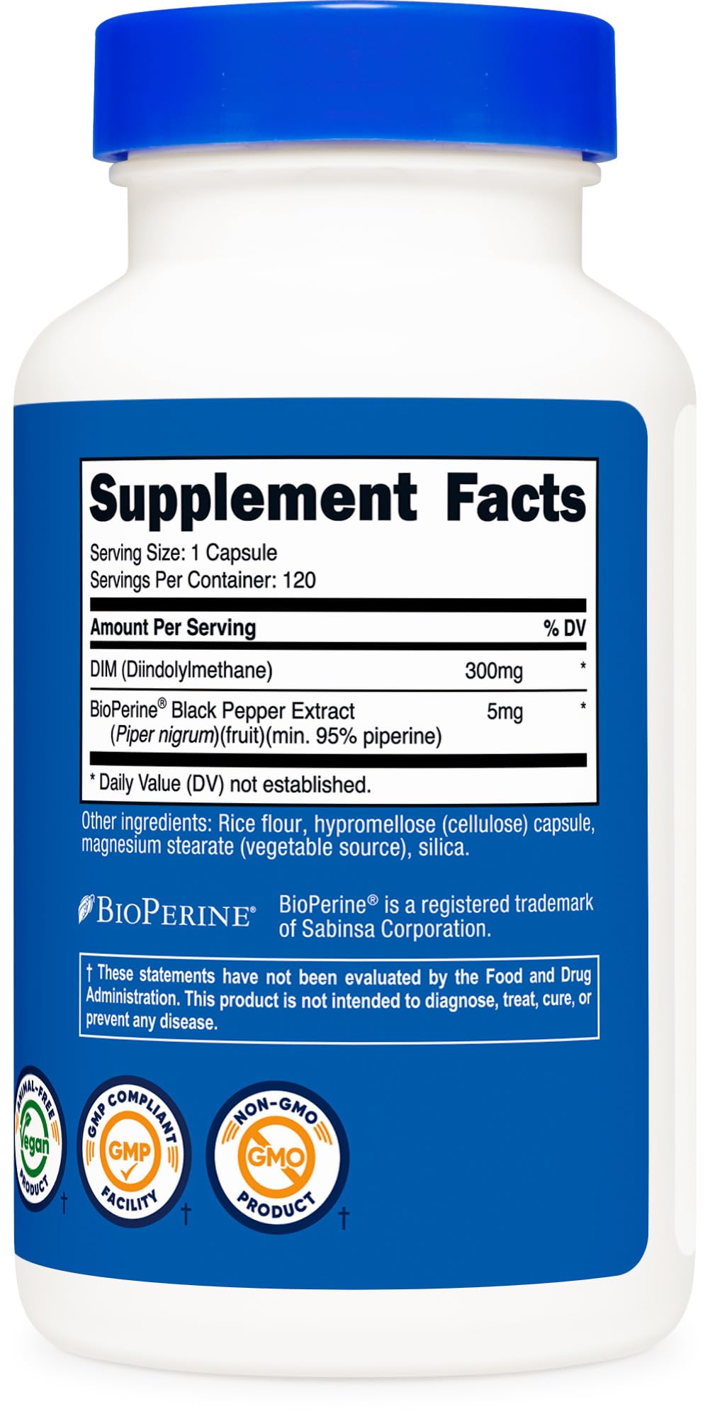Suplemento Nutricost DIM Diindolilmetano con BioPerine 300mg Vegano