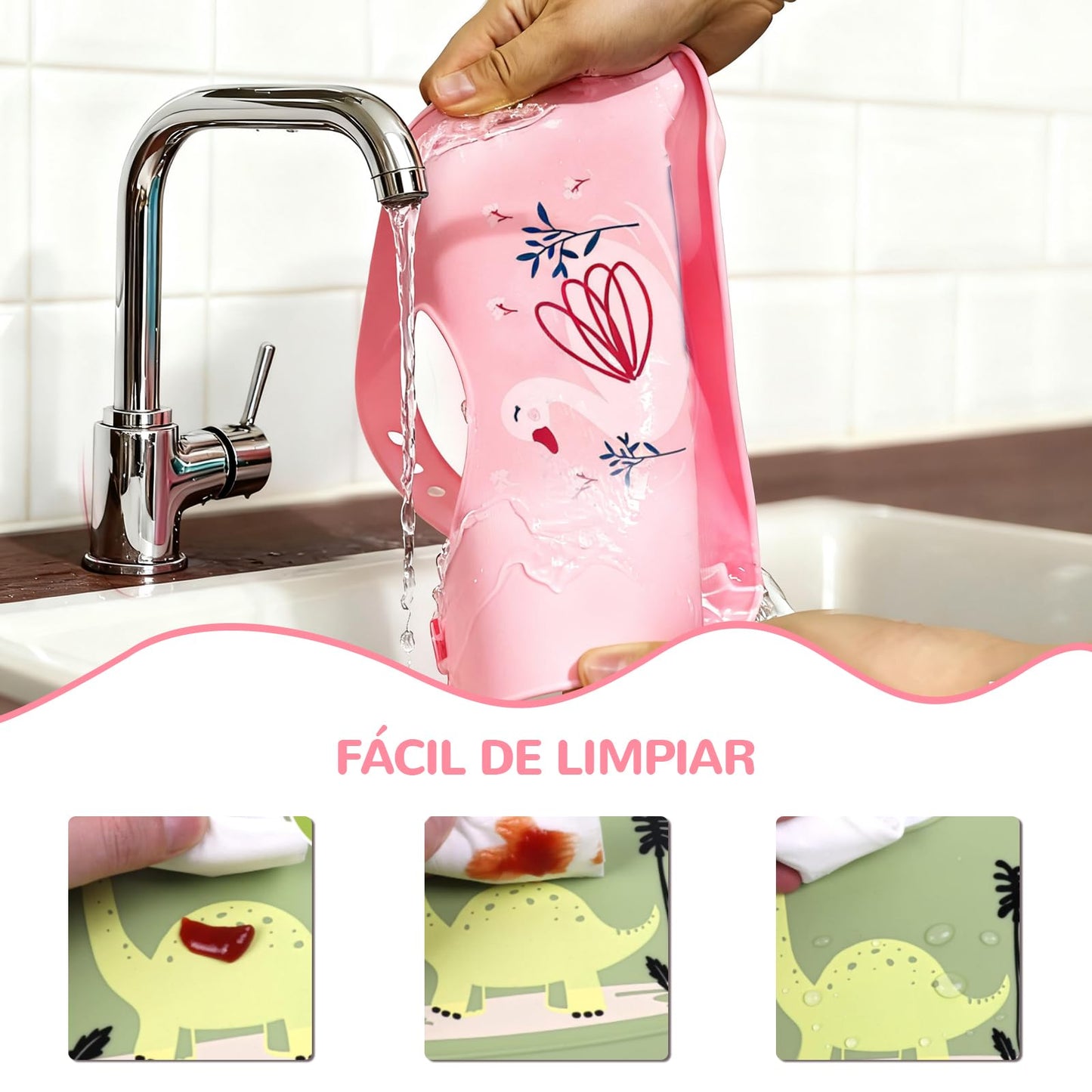 3pcs Baberos de Bebé para Niños,baberos de silicona, con Diferentes Dibujos Animados Estampados,Apto para bebés