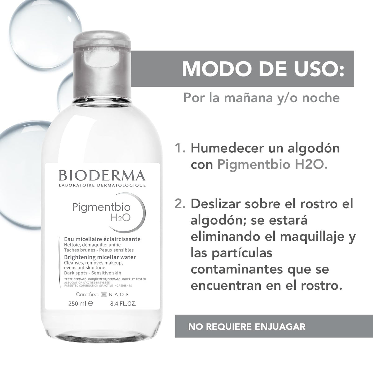 BIODERMA, Agua Micelar, Pigmentbio H₂O, Desmaquillante Hidratante Iluminador, Elimina Impurezas, 250ML