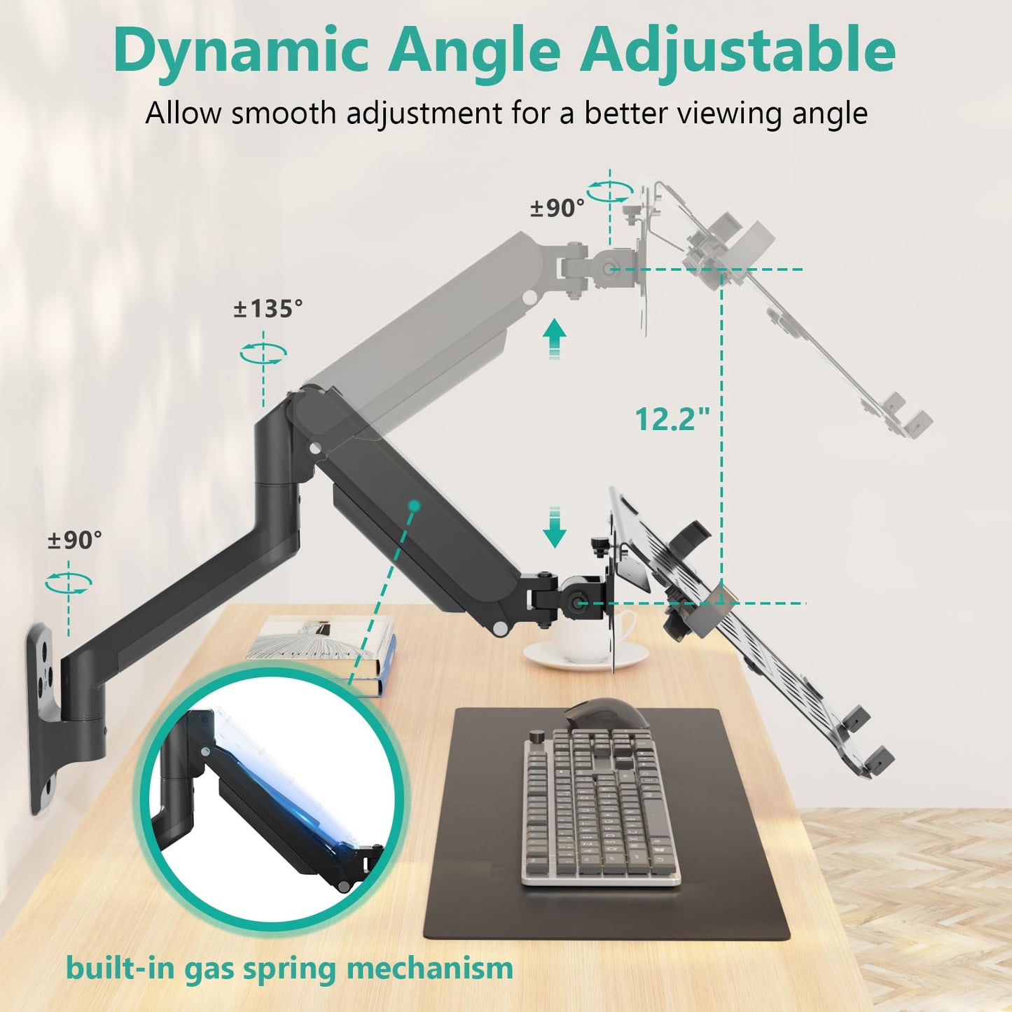 Soporte de Pared para Portátil WALI Ajustable de Movimiento Completo para Visualización de Computadora 2 en 1
