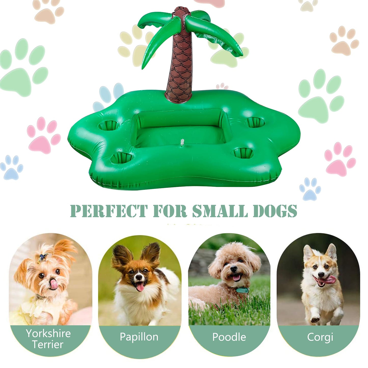 KUCDBUN Juego de flotadores de piscina para perros, disco de anillo volador interactivo, juguete flotante no tóxico para perros pequeños, cachorros y perros, árbol de coco