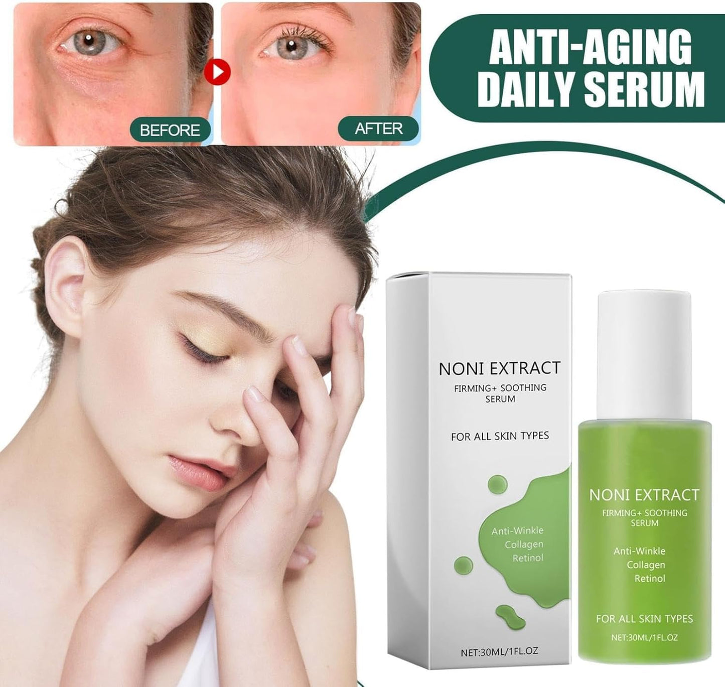 Serum de Fruta Noni 3 en 1: Ampolla Energizante, Tónico Equilibrante e Hidratante Facial. Para Todo Tipo de Piel. 30ml/1fl.oz. Beneficios Antioxidantes y Nutritivos.