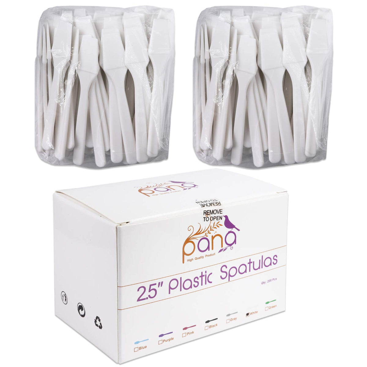 PANA - 200 espátulas desechables de plástico de 2.5 pulgadas, para el cuidado de la piel, para crema facial, espátulas (blanco, 200 piezas en una caja)
