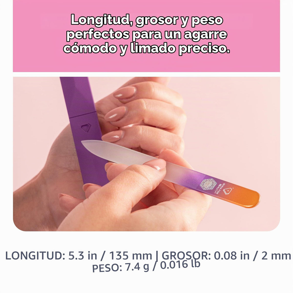 BONA FIDE BEAUTY - Lima de vidrio para uñas, grano 180, mediano, dorado/violeta, vidrio checo, esencial para el cuidado de uñas