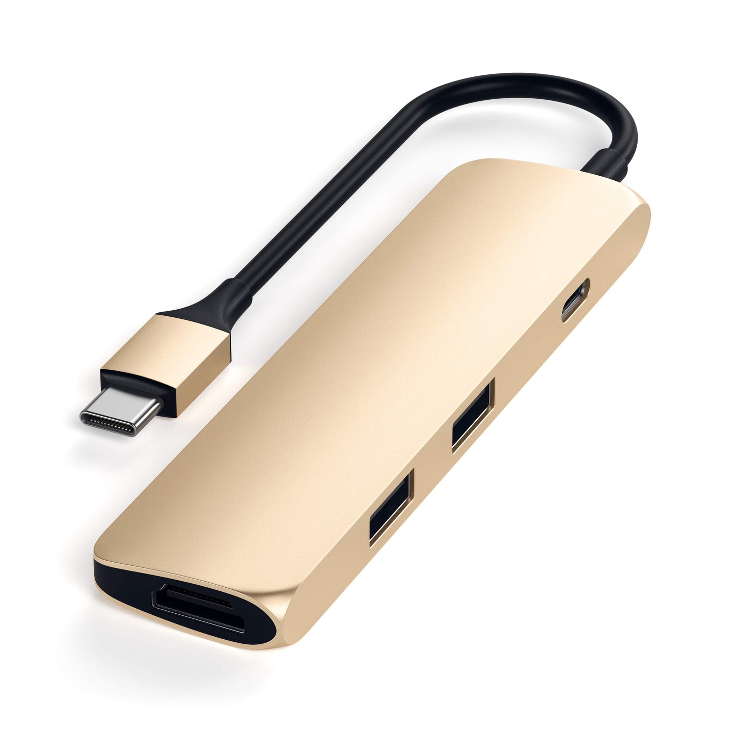 SATECHI Adaptador Multi Puertos Tipo-C Slim con USB-C Pass-Through, 4K HDMI, USB 3.0 - para M2/ M1 MacBook Pro/Air, M2/ M1 iPad Pro/Air, M2 Mac Mini, iMac M1 (Oro)