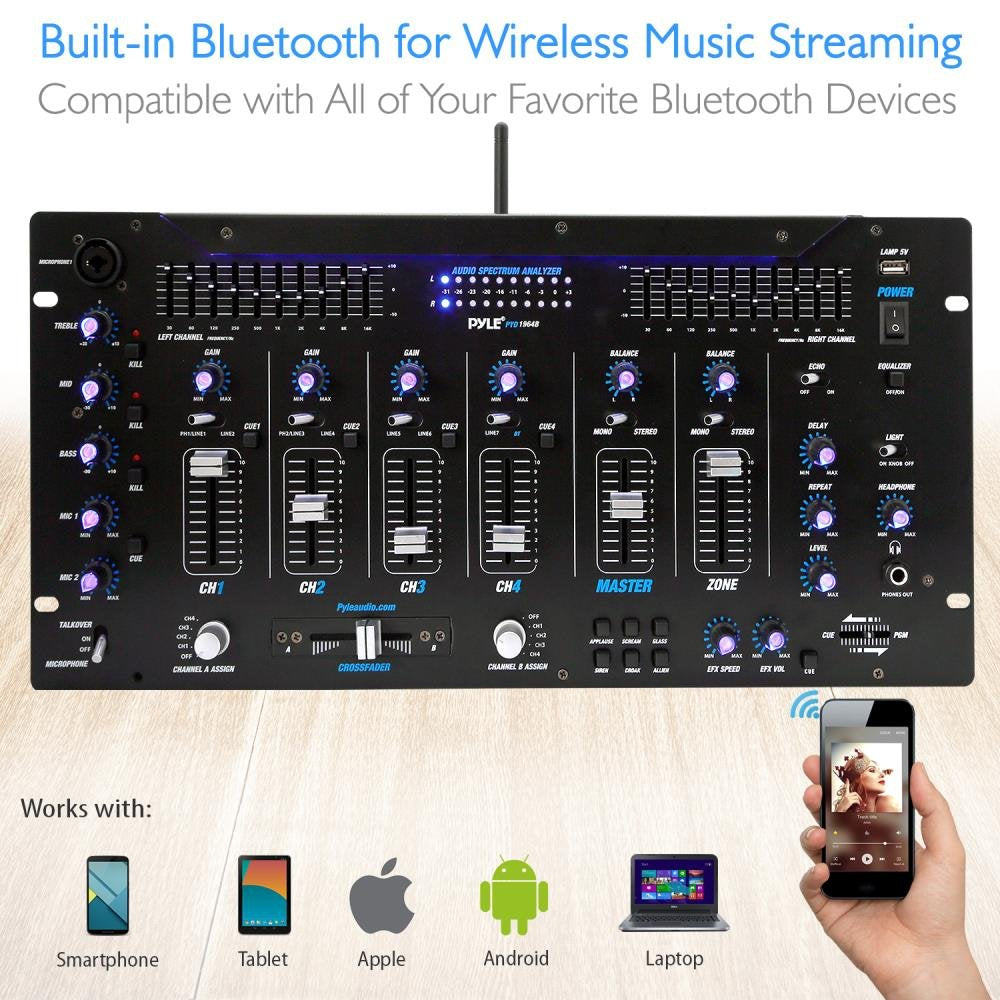Controlador DJ Pyle Bluetooth Negro con Iluminación LED y Ecualizador 10 Bandas