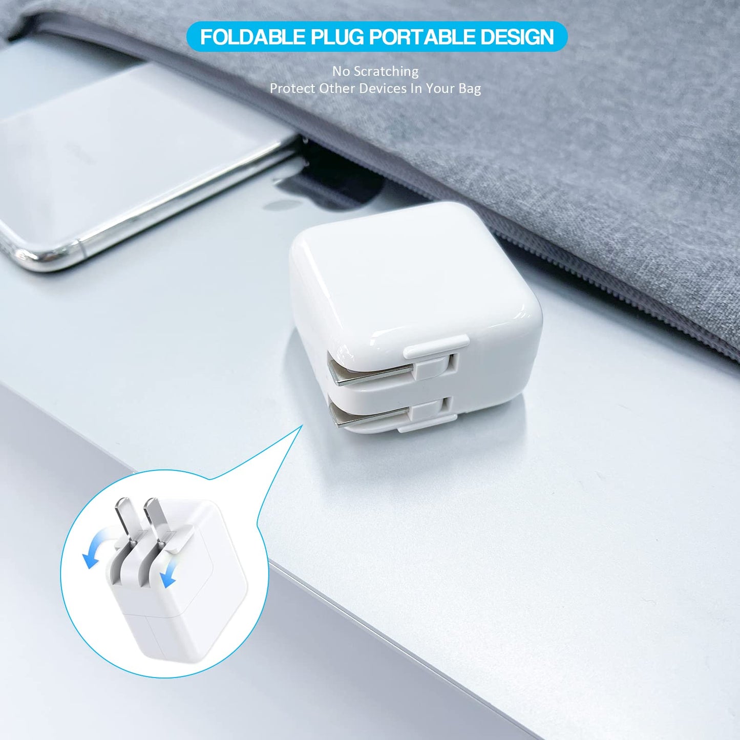 Cargador para iPad, [certificado por Apple MFI] Cargadores para iPad de 10 pies de largo, cable Lightning de carga rápida, cargador de pared USB, enchufe plegable para iPad7/8/9 generación, iPadAir