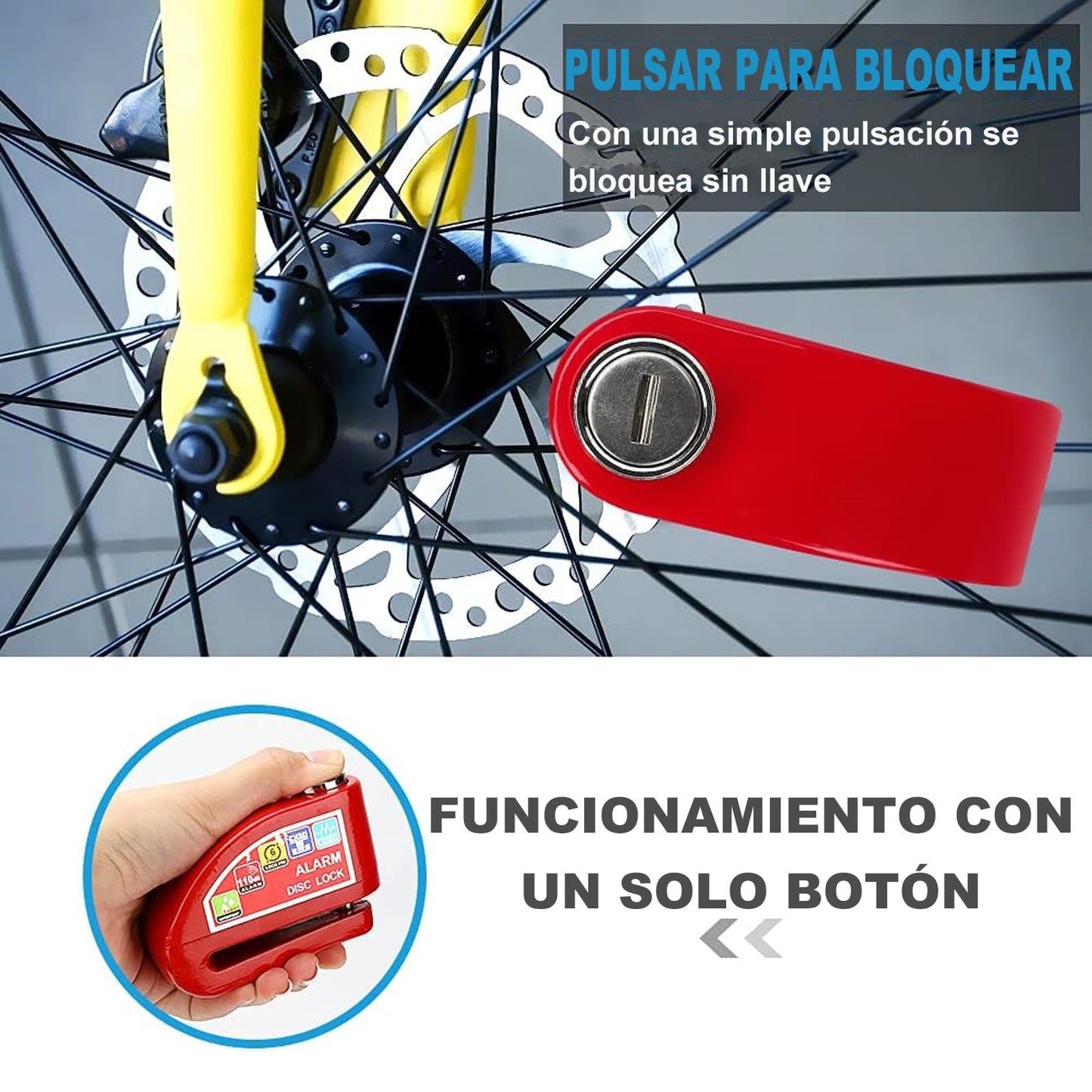Candado para Motocicleta y Bicicleta, Candado para Motocicleta Universal con Alarma de 110dB Impermeable IP65 Seguro Antirrobo Compatible con Motocicleta Bicicleta etc Vehículos con Llanta de Disco