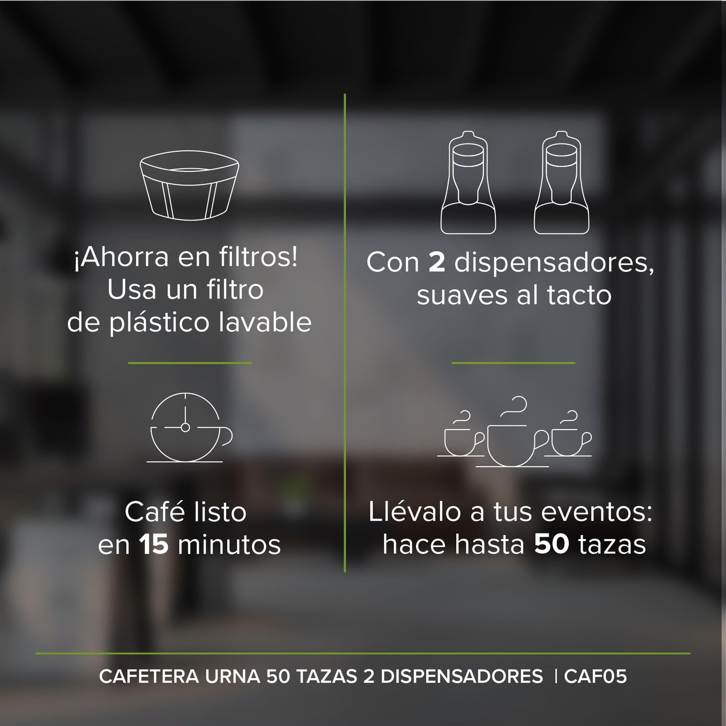 AVERA Cafetera urna de acero inoxidable 50 tazas con 2 dispensadores CAF05