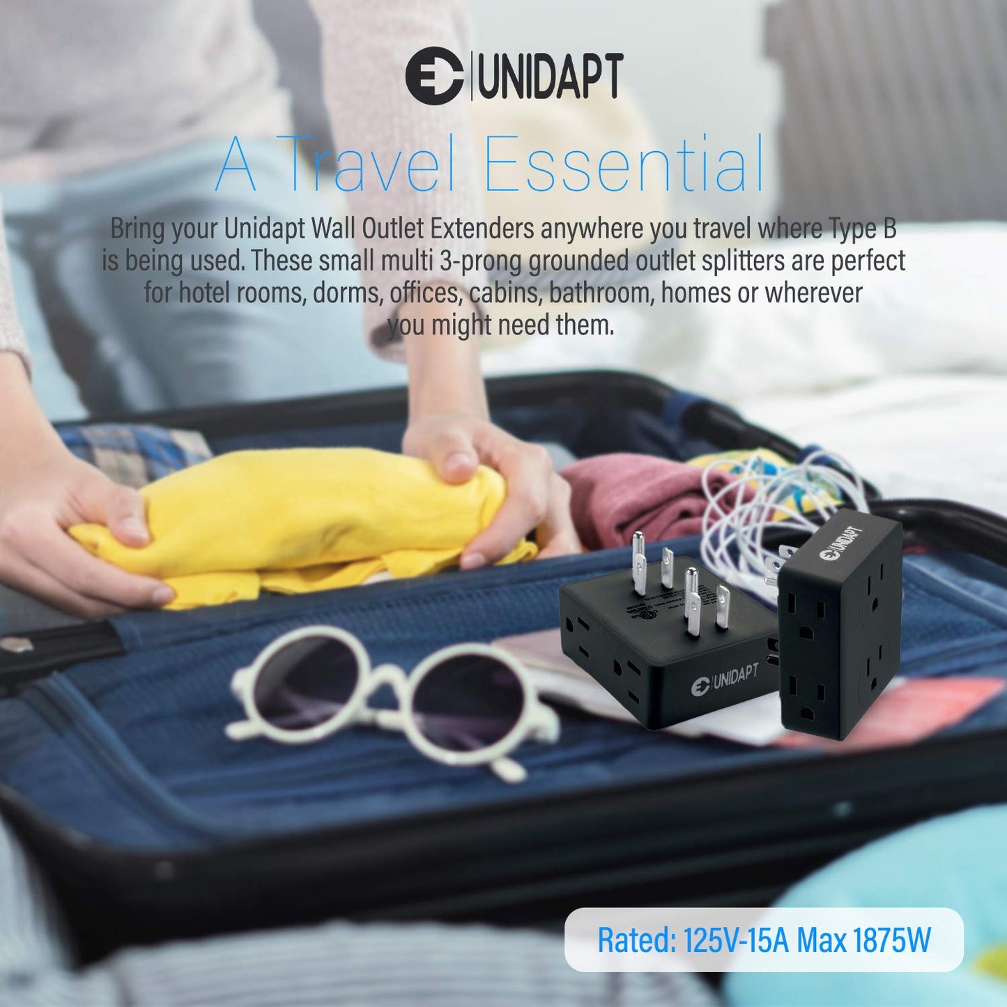 Unidapt Divisor de Enchufe múltiple, Caja extensora de Enchufe múltiple con 6 Tomas de Corriente, expansor de Enchufe de Pared para hogar, Oficina, Hotel, recámara, Paquete de 2 Unidades Negro