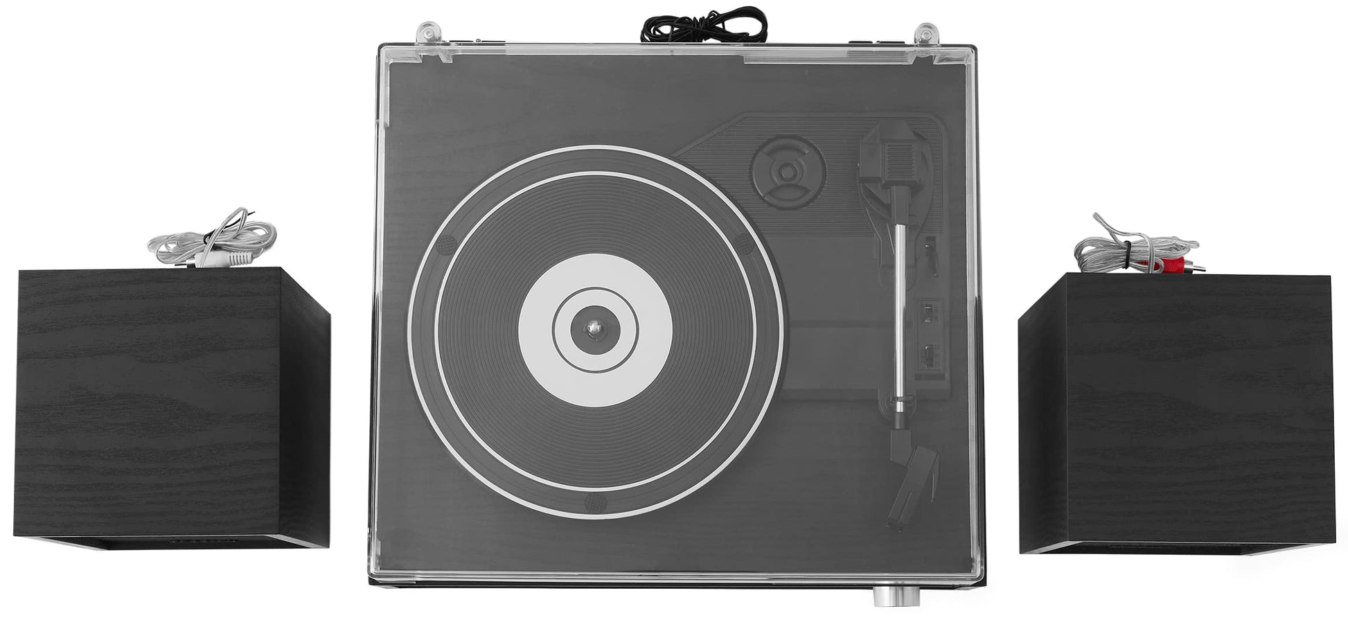Crosley CR7022A-BK Sloane - Tocadiscos Bluetooth de 3 velocidades y Sistema de Estante de Radio FM con Altavoces estéreo a Juego, Color Negro