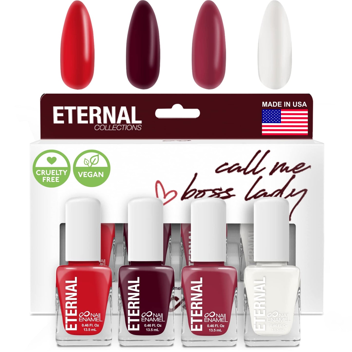 Eternal Colección – Juego de 4 piezas: Larga duración, secado rápido, esmalte de uñas de brillo espejo – endurecedor, acabado brillante y brillante – 0,46 onzas fluidas cada uno (Call Me)