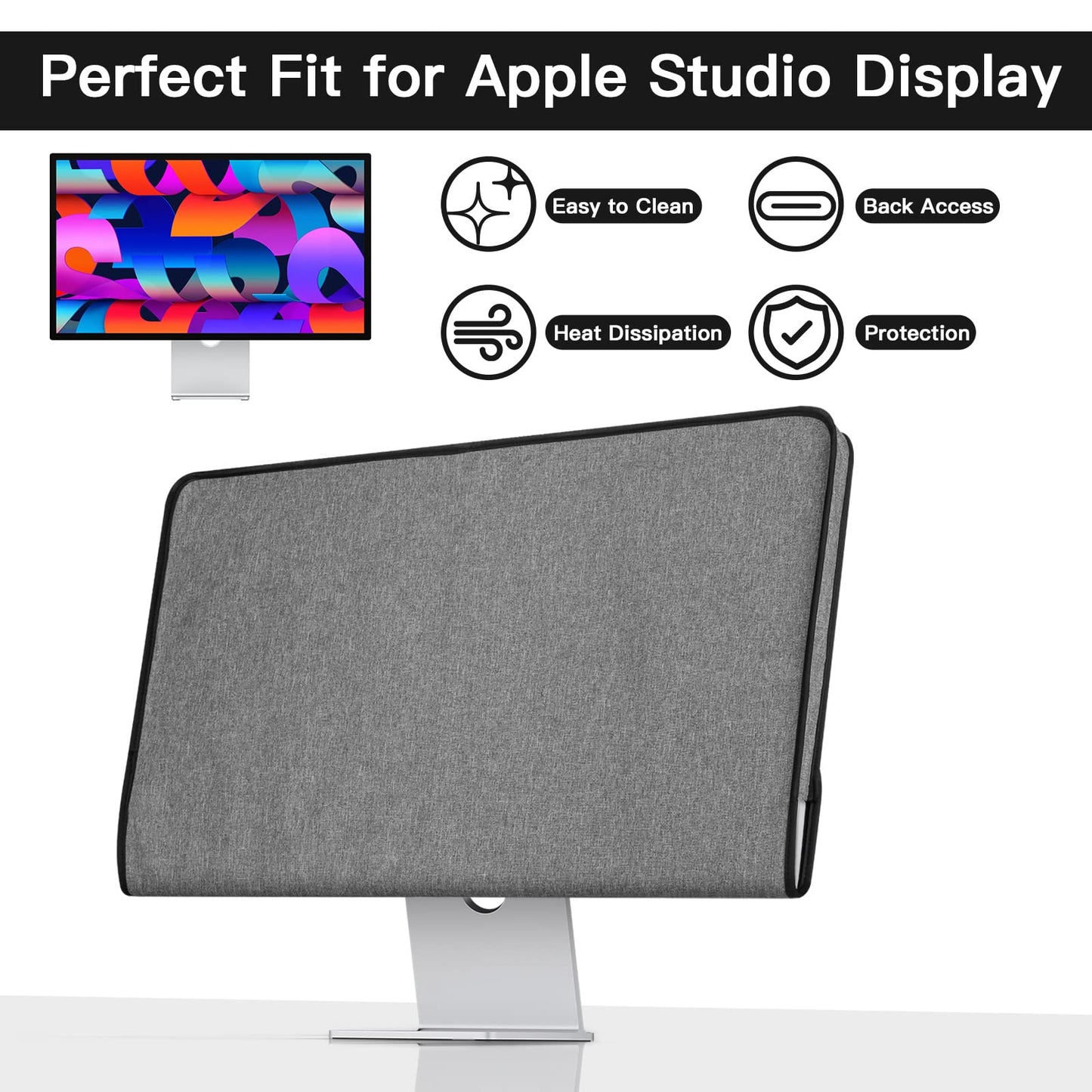 CaSZLUTION - Funda para monitor compatible con visualización Apple Studio de 27 pulgadas, funda protectora para monitor de polvo, color gris