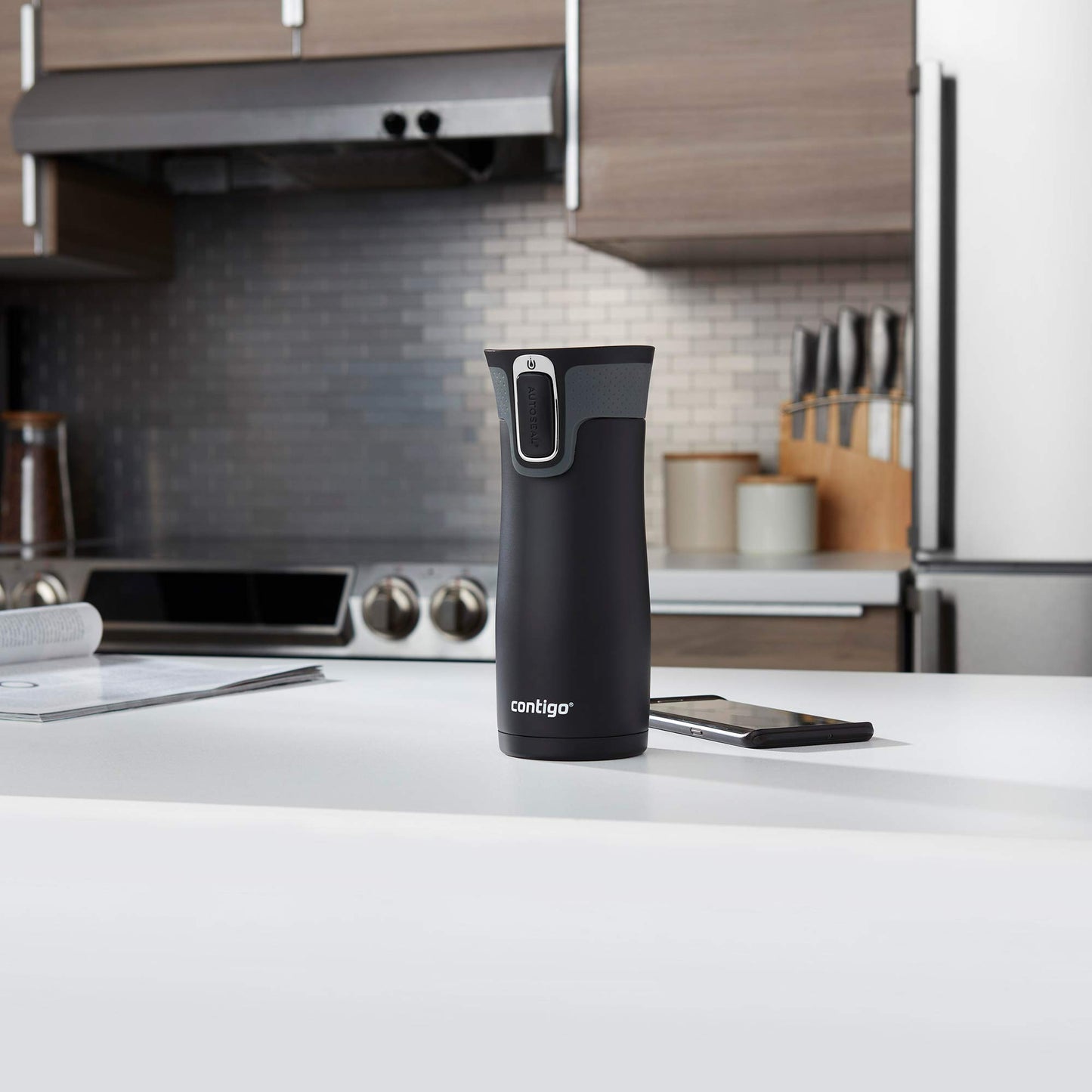 Contigo 2063326 West Loop Vaso para viaje, autosellado, sellado al vacío, acero inoxidable, Earl Grey, 16 onzas, 1