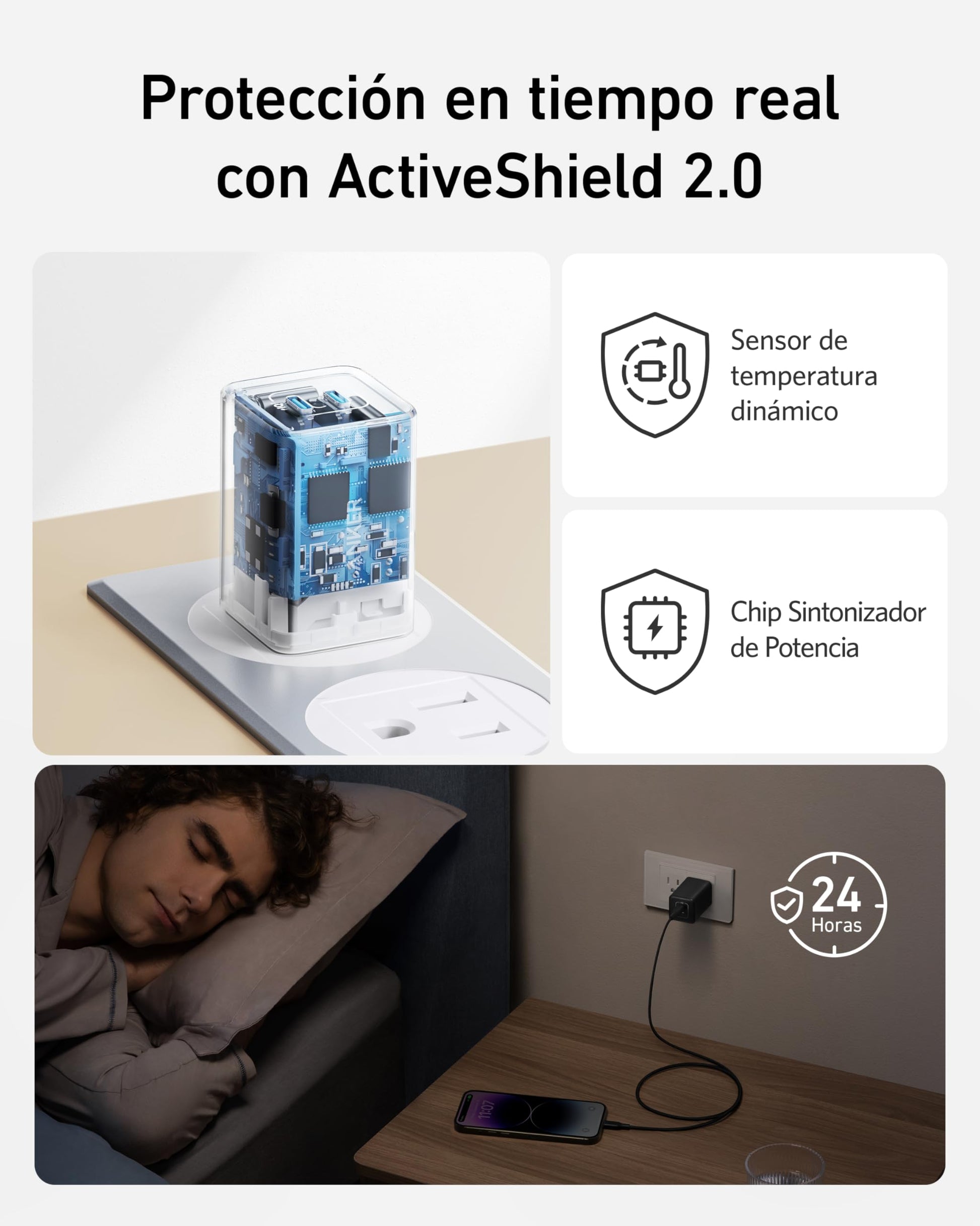 Cargador USB-C Anker Blanco GAN Compacto de 47 W y 2 Puertos para iPhone y Galaxy