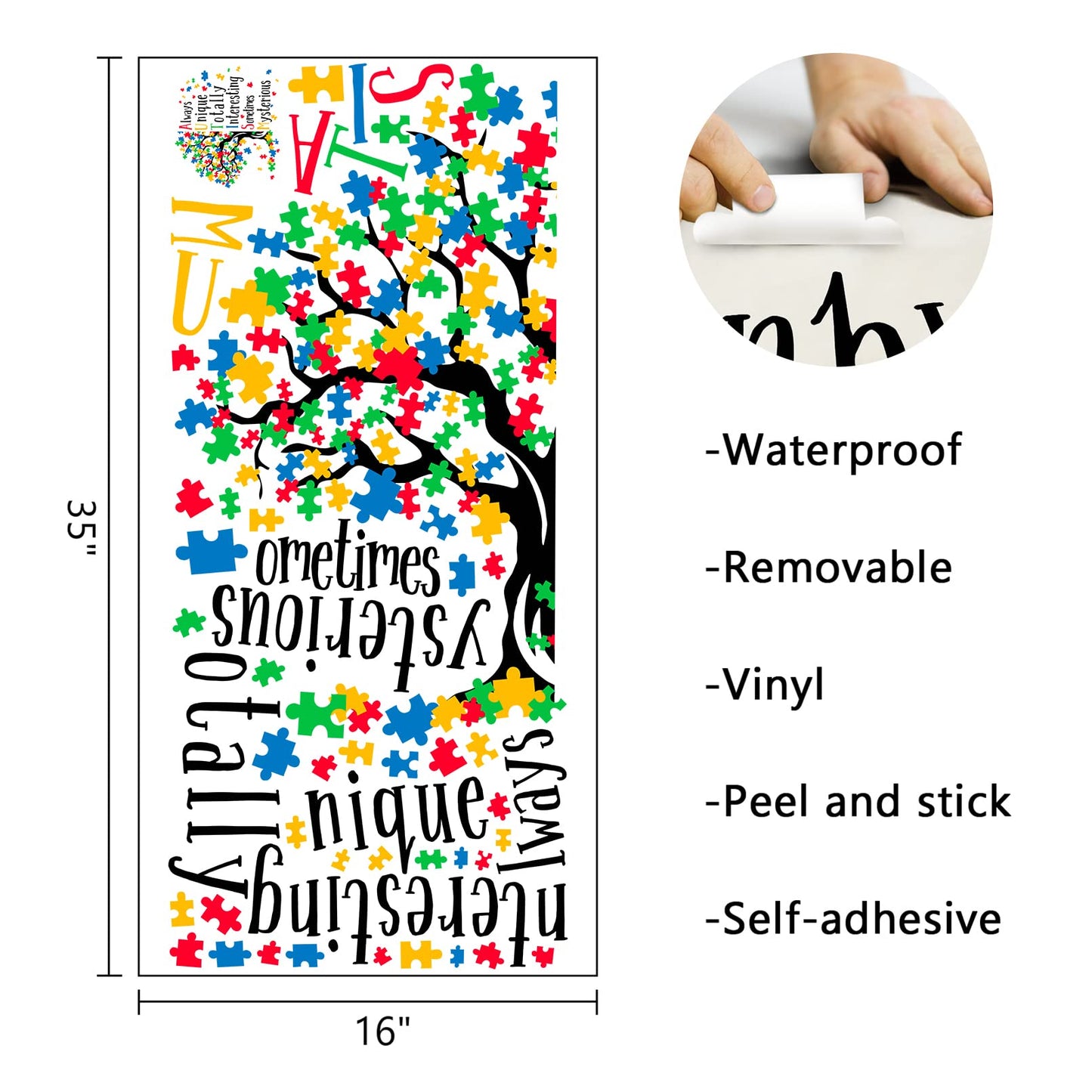 Mfault - Calcomanía de pared inspiradora para el día de la conciencia del autismo, diseño de árbol de rompecabezas positivo, decoración de habitación de bebé, recámara de bebé, espectro autista