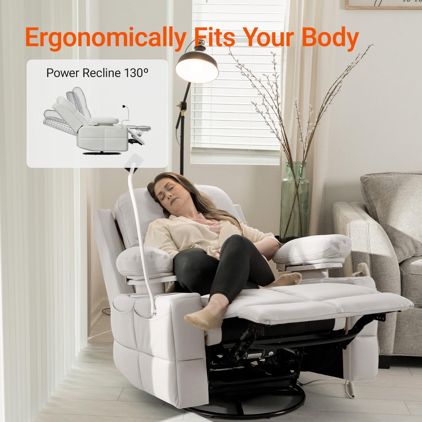 MAMAZING - Silla mecedora para guardería con reposabrazos ajustables, silla reclinable con planeador eléctrico para lactancia, silla reclinable giratoria con puerto USB y almacenamiento, certificado