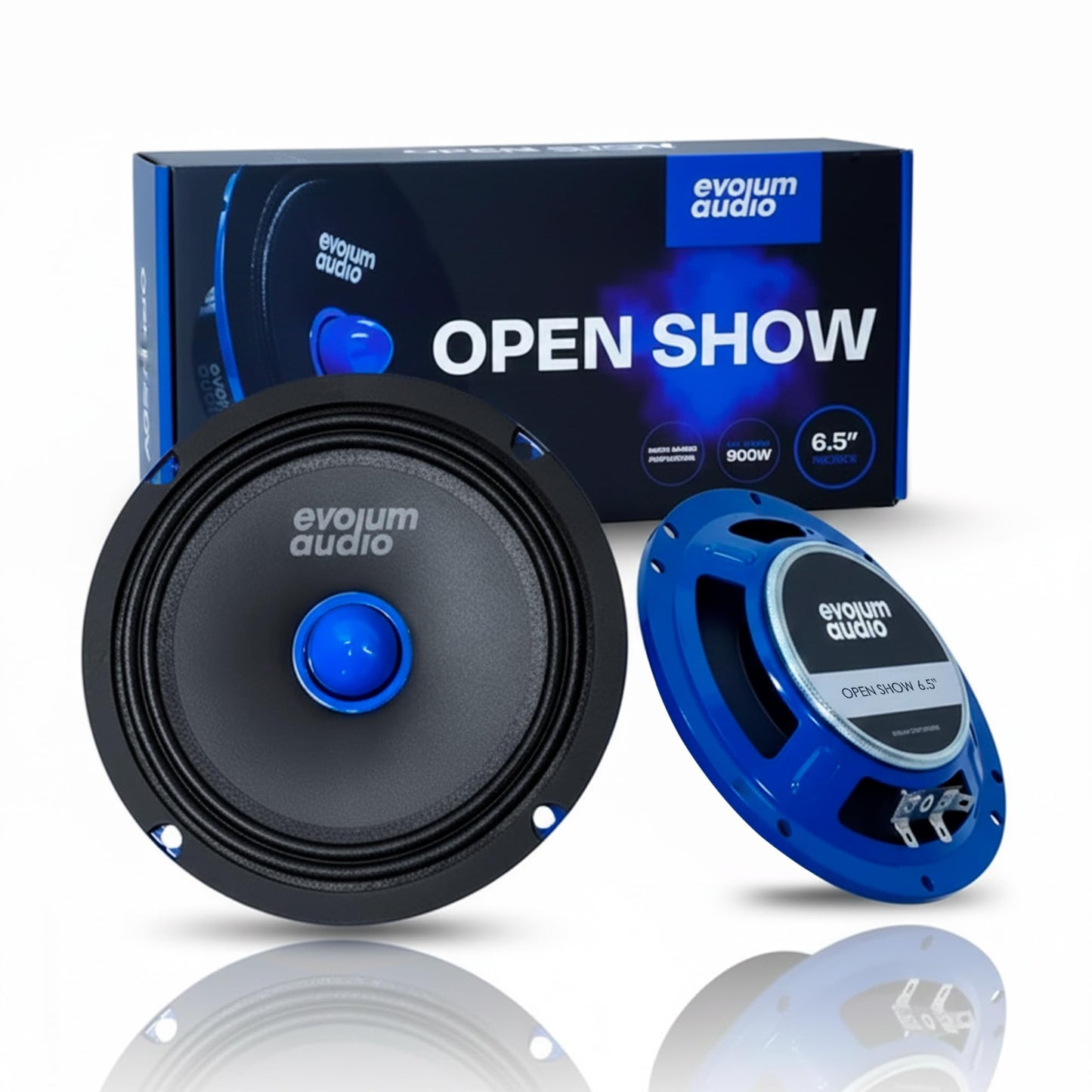 Evolum Audio - Kit Bocinas Medio Rango - Sonido Claro y Potente - Cono de Papel de Titanio - Potencia RMS de 150 W - Materiales de Calidad - Fácil Instalación - Modelo Open Show (6.5 in)