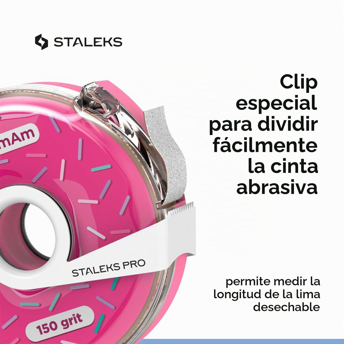 Staleks Cinta Abrasiva Blanca Desechable Profesional Papmam Expert, Grano 150, Rollo de 7 M En Estuche de Plástico, Abrasivo Reemplazable Sin Pegamento, Limado Profesional de Uñas, Manicura Y Pedicura