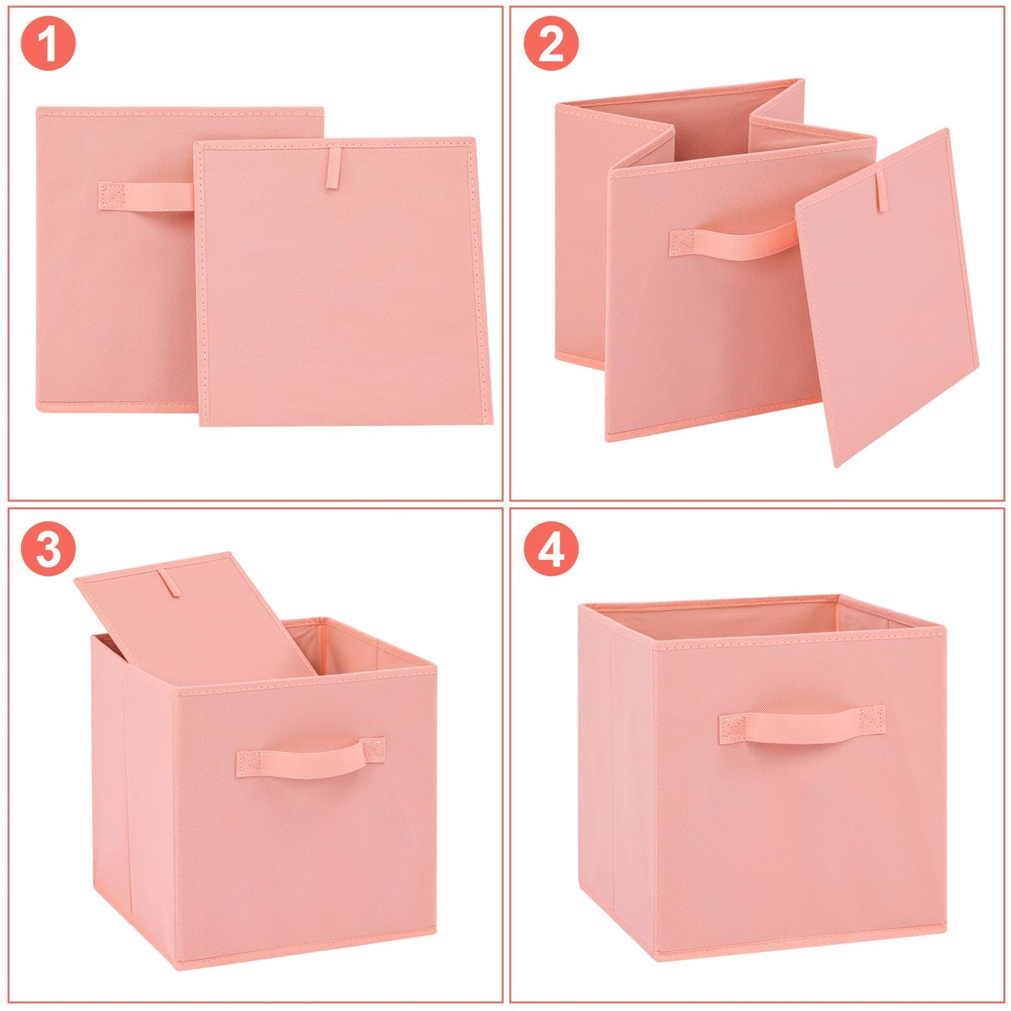 Cubos de tela para almacenamiento, paquete de 6, cubos de almacenamiento duraderos de colores divertidos con asas, Peachpuff
