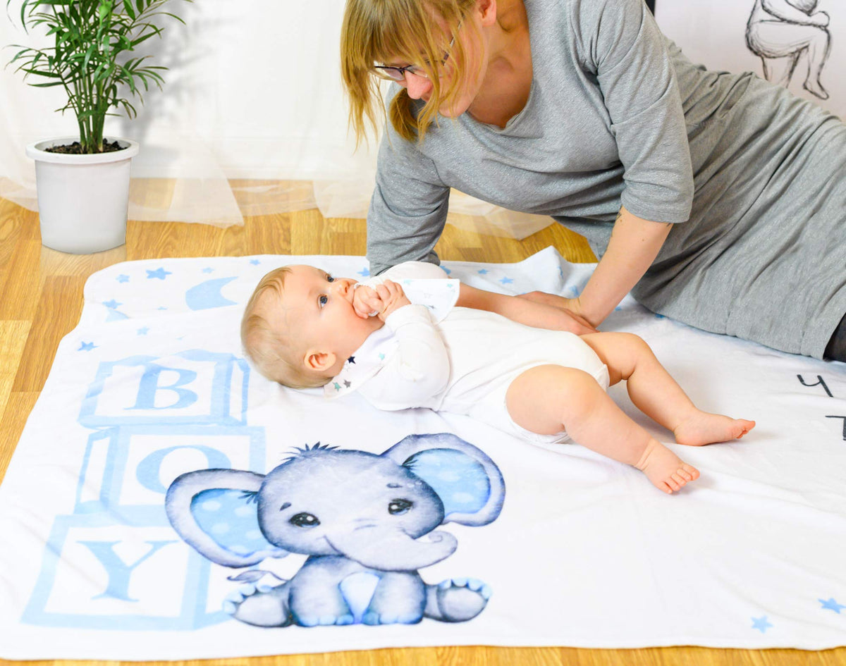 Baby Monthly Milestone Blanket Boy - Premium Extra Soft Fleece Blanket for Baby Shower - Newborn Month Milestone Blanket for Baby Boy Nursery Decor - Capture Baby Growth - with Baby Bib + 2 Frames