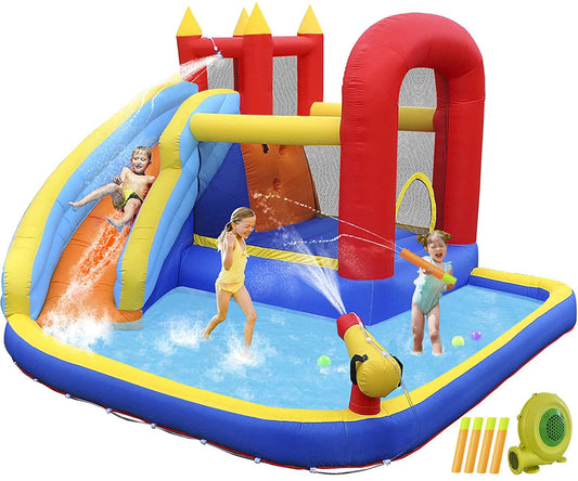 Casa Inflable Infantil JOYLDIAS Multicolor con Tobogán y Piscina para Niños