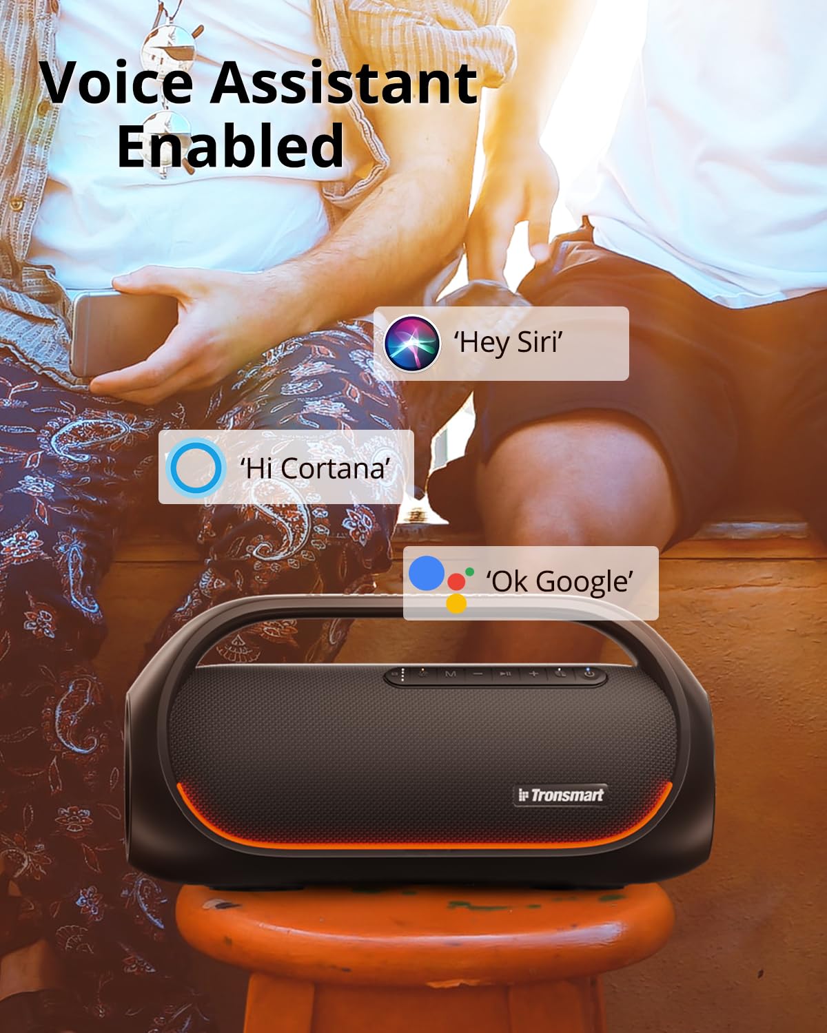 Tronsmart Bang Altavoces Bluetooth de 60W con subwoofer Versión actualizada, IPX6 Resistente al Agua, Altavoz Luces LED a Color, 15 hrs de reproducción Bocina para Fiesta con asa