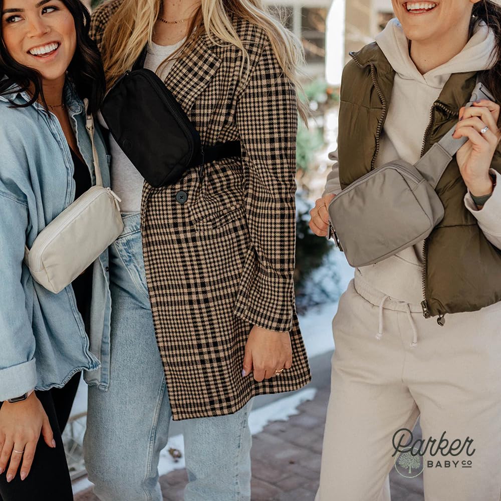 Parker Baby Co. - Riñonera Unisex, Bolsa Cruzada para Mamás y Papás, con amplio espacio para pañales | "Birch Belt Bag", Negro