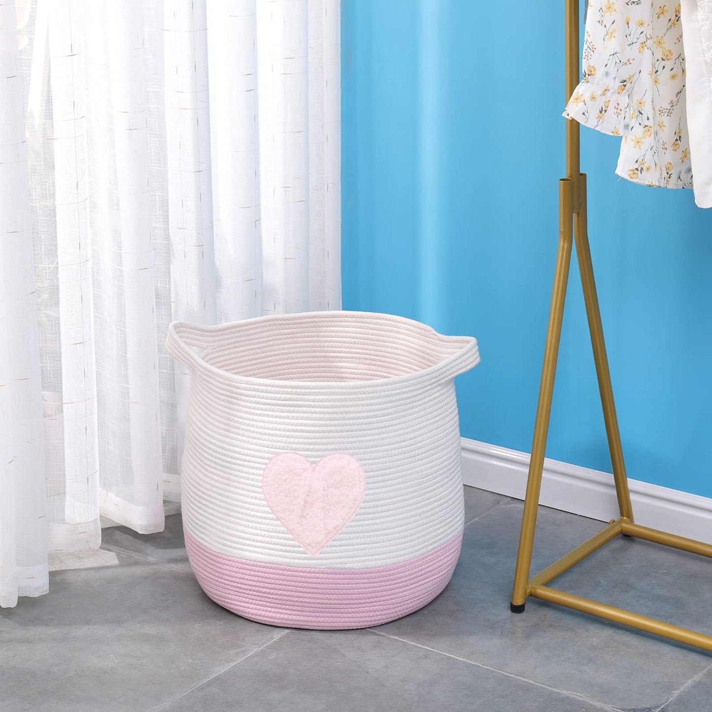 childishness ndup Cesta Grande de Cuerda de Algodón, Cesta de Almacenamiento Tejida para Juguetes, Lavandería y Organizador de Mantas, Cesta Redonda tipo Canasta con Asas para Habitación de Niños