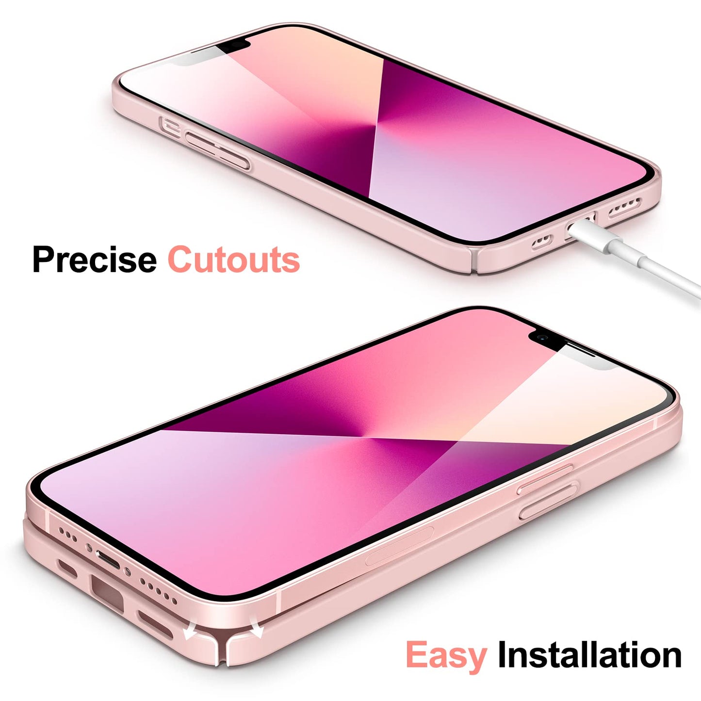JETech Funda Delgada Mejorada (0,85 mm Grosor) para iPhone 13 6,1 Pulgadas, Cubierta Lente de Cámara Protección Completa, PC Duro Mate Ultra Delgada y Ligero Carcasa (Rosado)