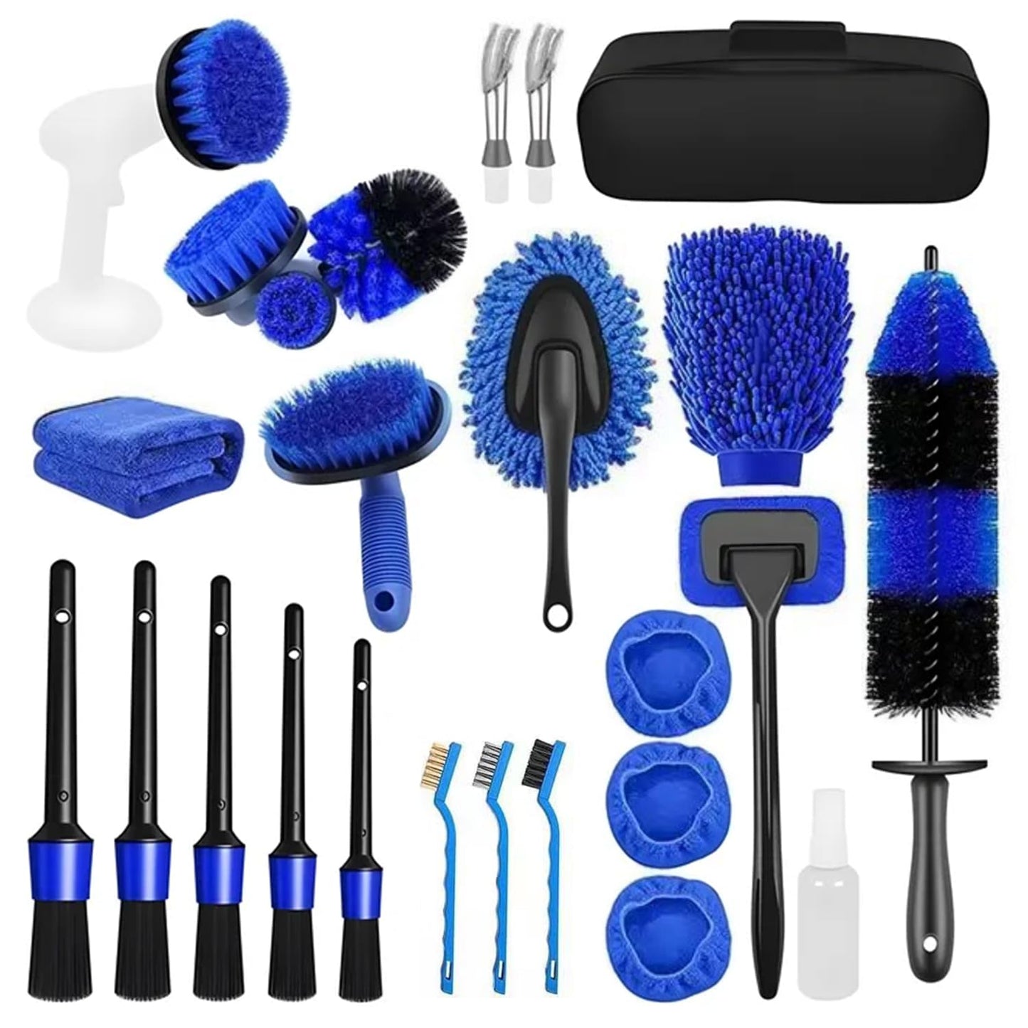 Juego de Cepillos para Limpieza de Coches Profesional con Bolsa de Almacenamiento, para Interior, Exterior y Ruedas