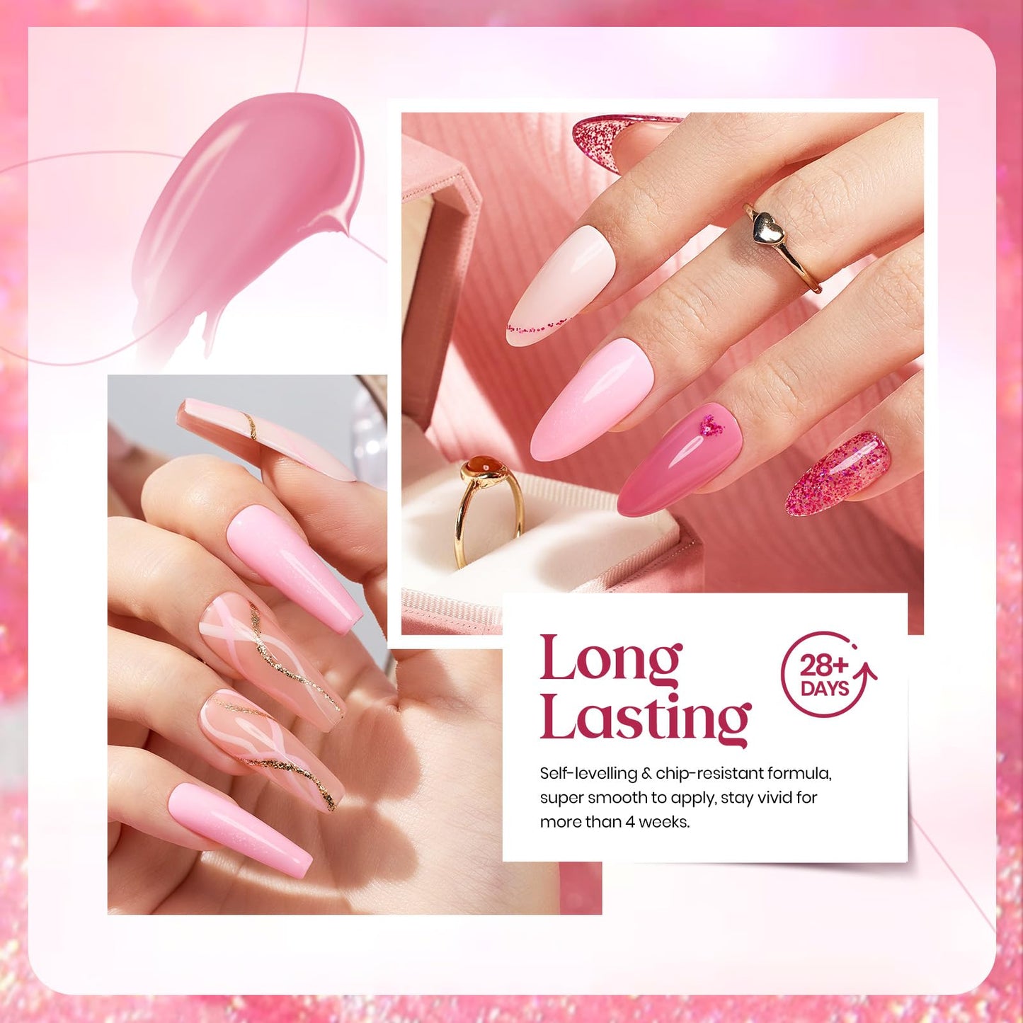 Kit de esmalte de uñas de gel Beetles, 6 colores, colección de confeti rosa, juego de esmalte de uñas de gel pastel con purpurina rosa nude clásico, esmalte de uñas en gel con LED UV, kit de manicura para regalo