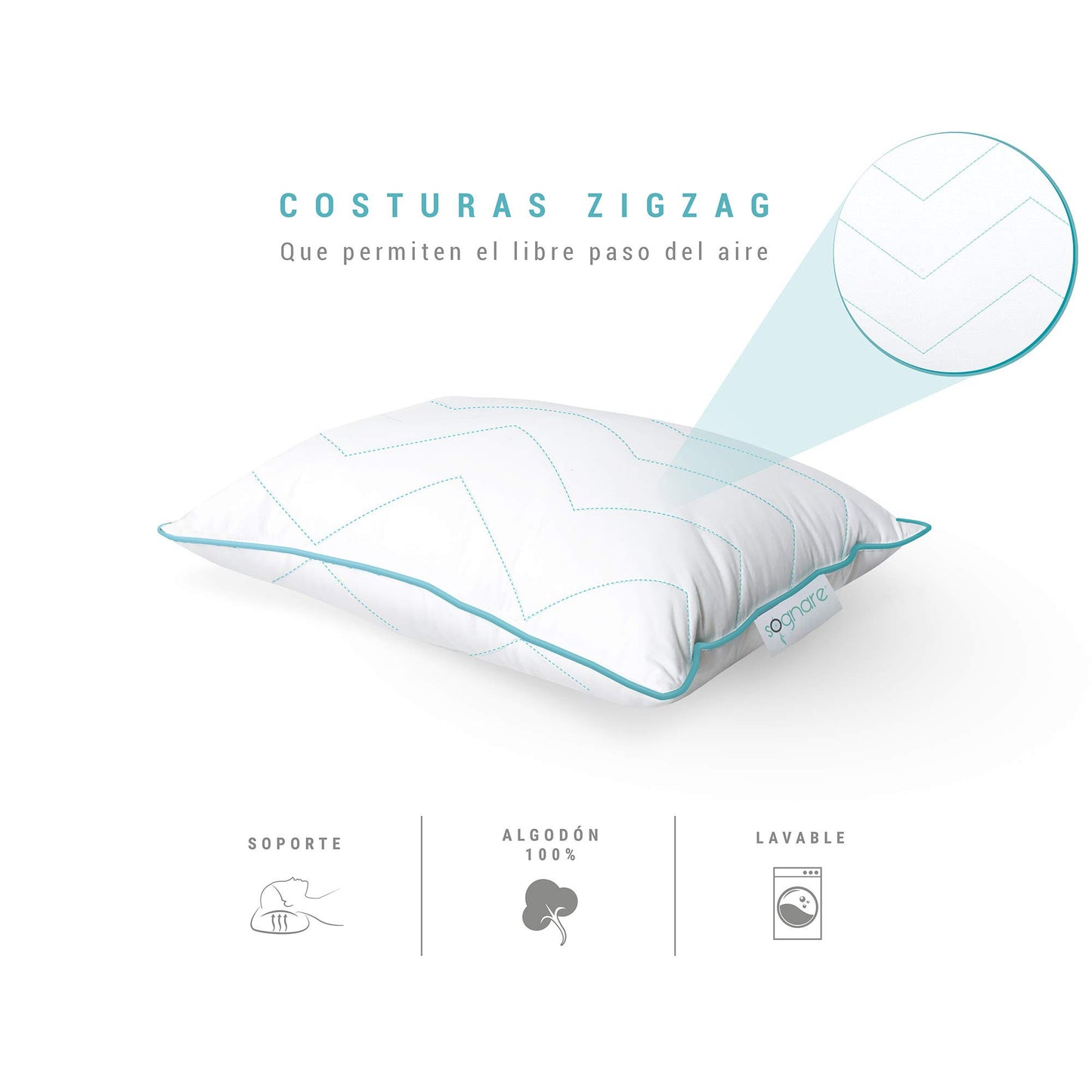 Almohada Portátil Sognare Moments Blanca Termorregulable y Hipoalergénica para Viajes y Bebés