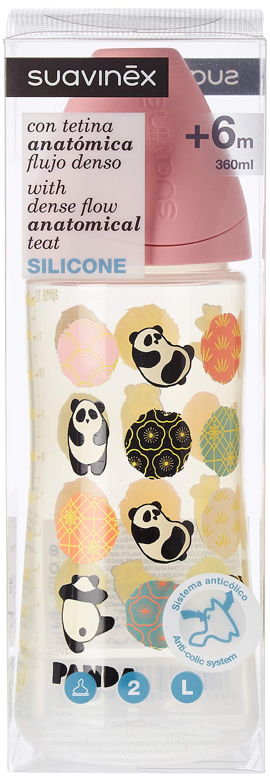 BIBERON SILICON 360ML FLUJO DENSO "PANDA" ROSA SUAVINEX