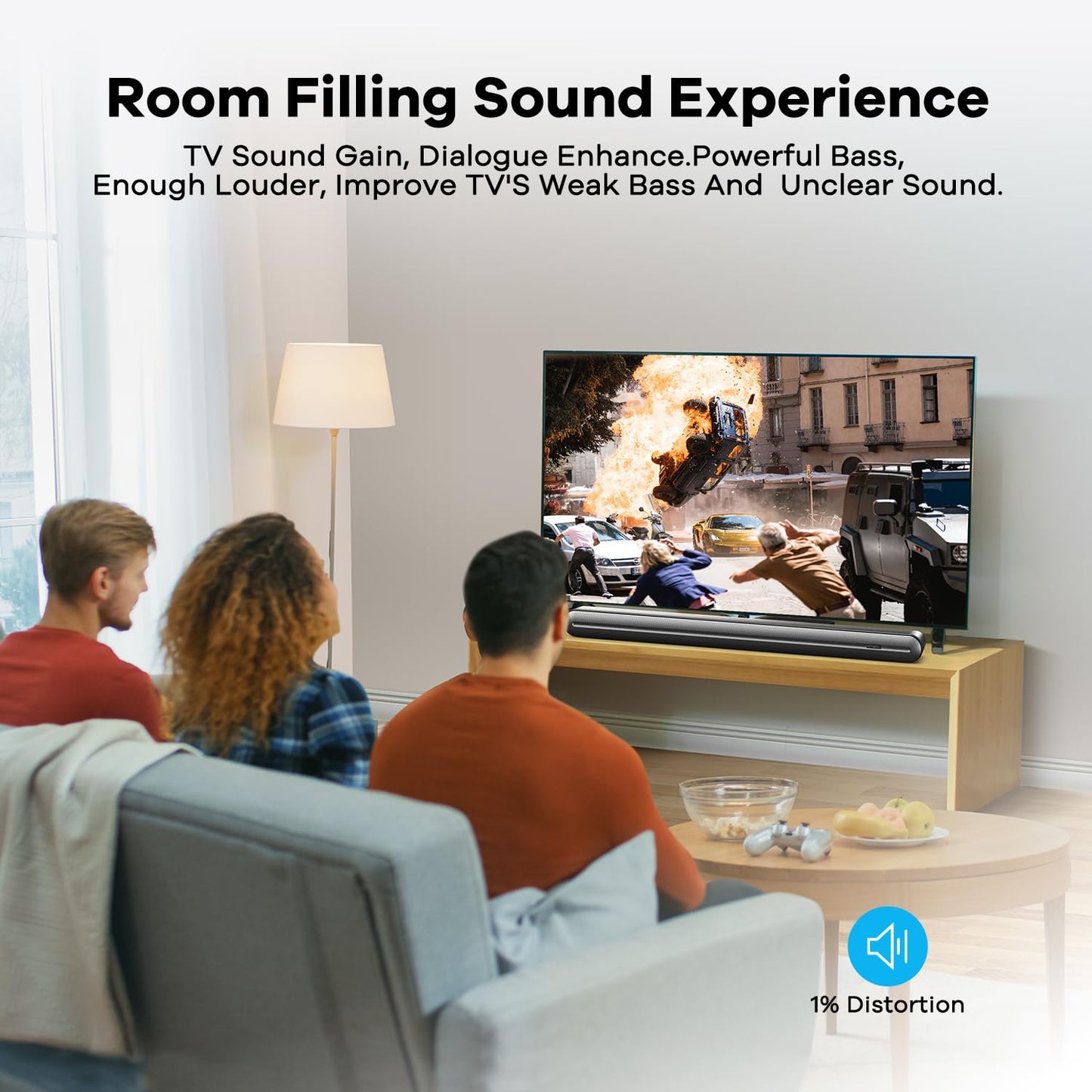 Heymell Barra de sonido Bluetooth de 150 W para TV, barras de sonido envolvente 3D para TV, barra de sonido para Smart TV con 6 controladores, sonido claro, sin ruido, altavoces de TV, barra de sonido