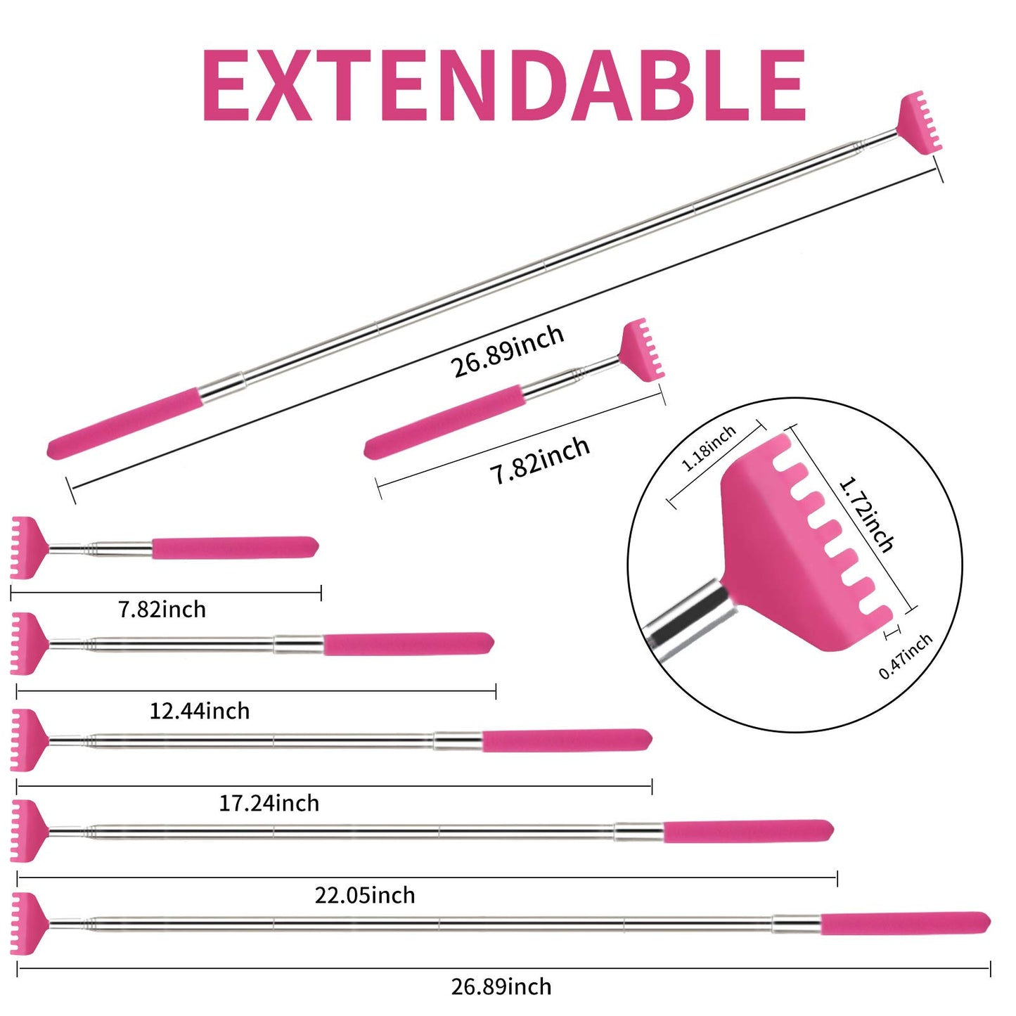 Back scratcher Extendable, Sturdy Metal Telescoping Backscratcher, Funny Christmas Stocking stuffers for Men, Dad, Grandpa,Packed with Nice Carrying Bag(Black, Pink, Blue, Yellow, Red, Purple)